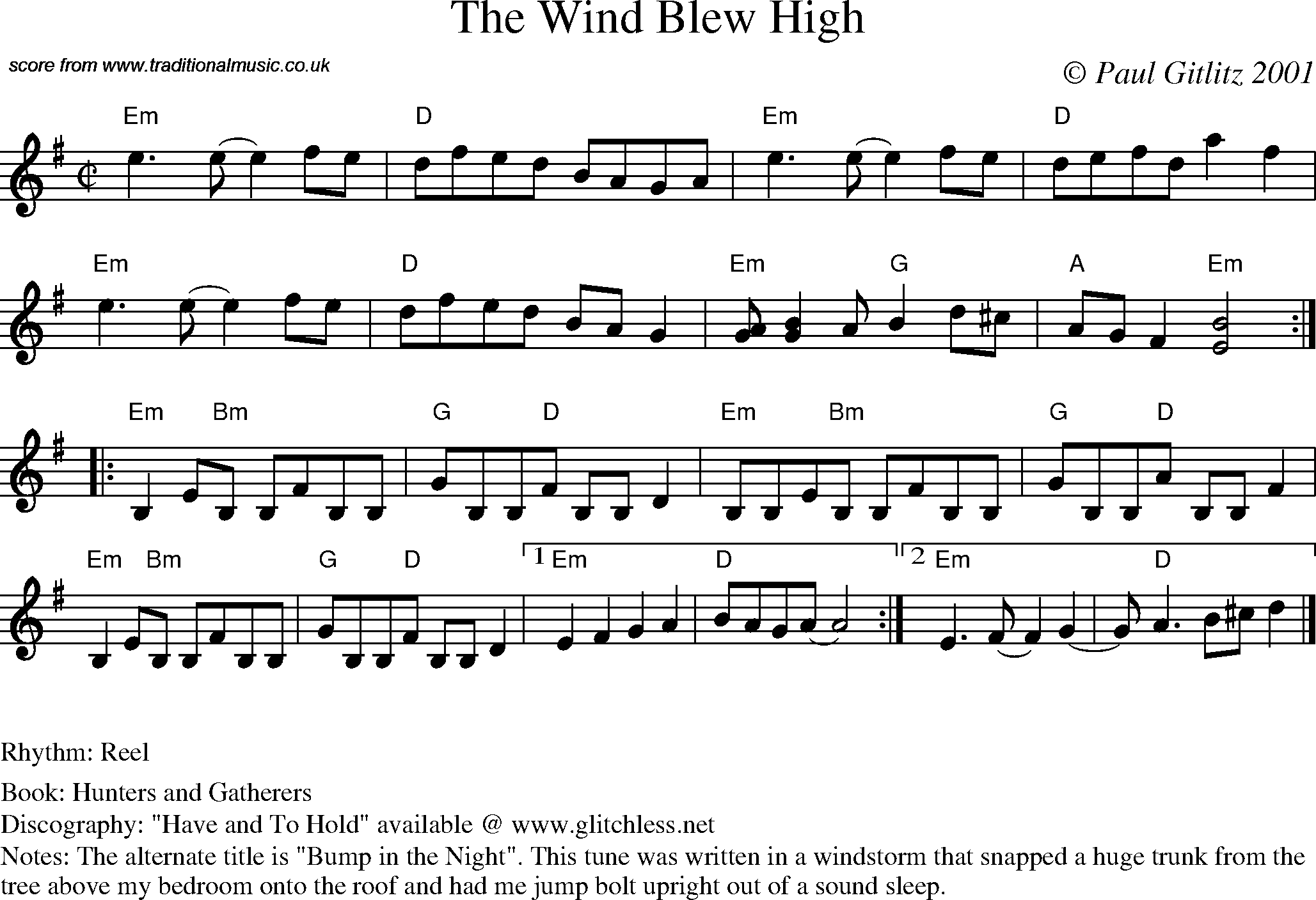 Sheet Music Score for Reel - The Wind Blew High