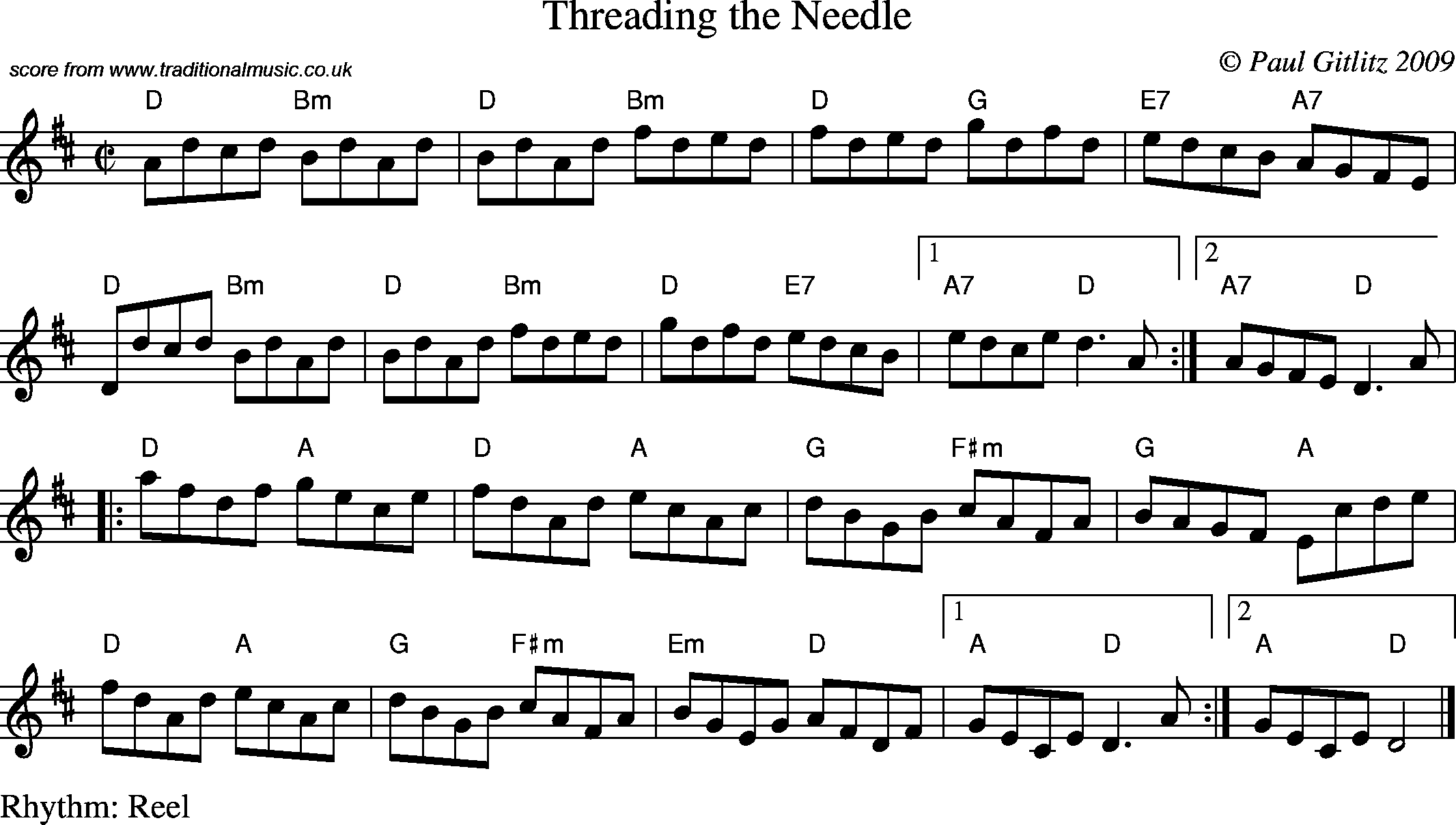 Sheet Music Score for Reel - Threading the Needle