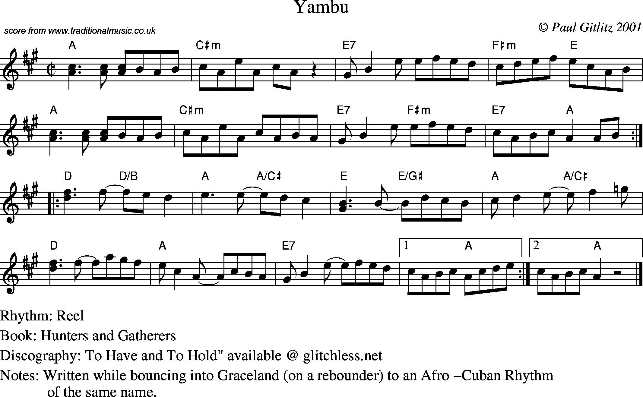 Sheet Music Score for Reel - Yambu