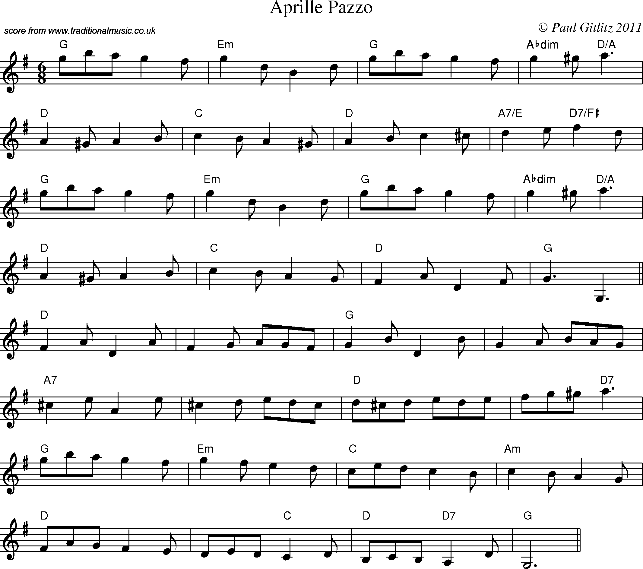 Sheet Music Score for Jig - Aprille Pazzo