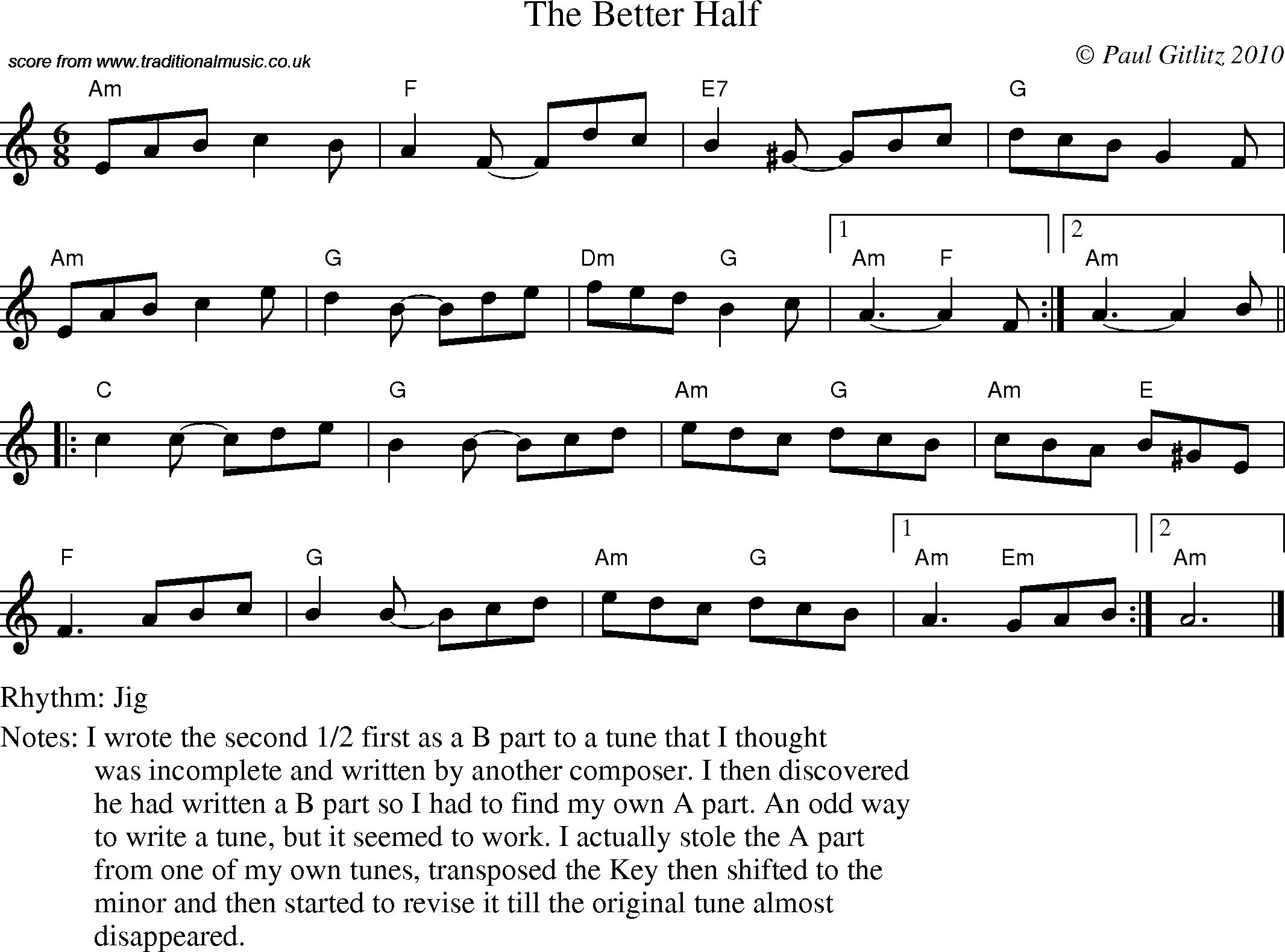 Sheet Music Score for Jig - Better Half, The