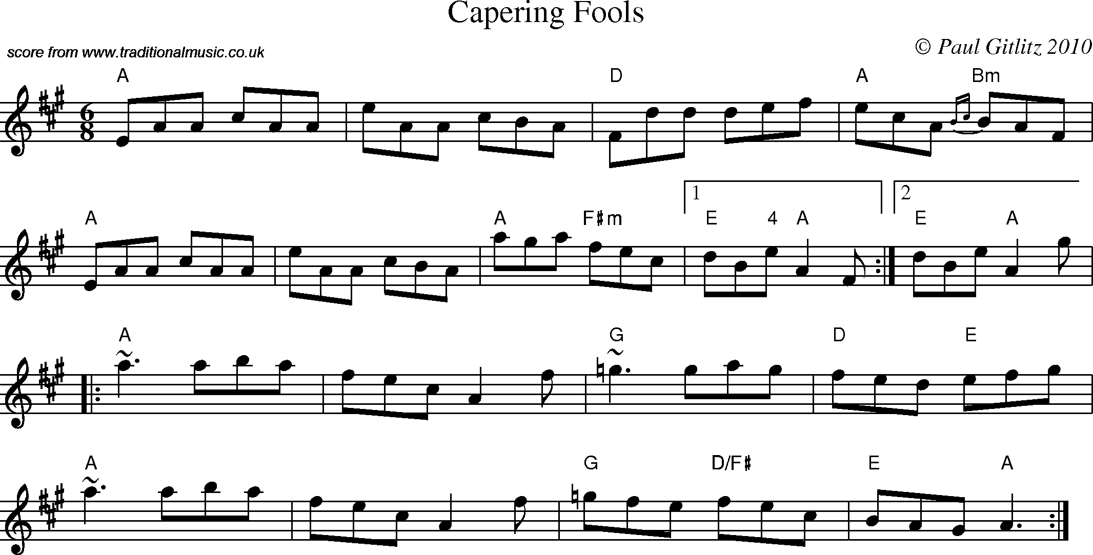 Sheet Music Score for Jig - Capering Fools