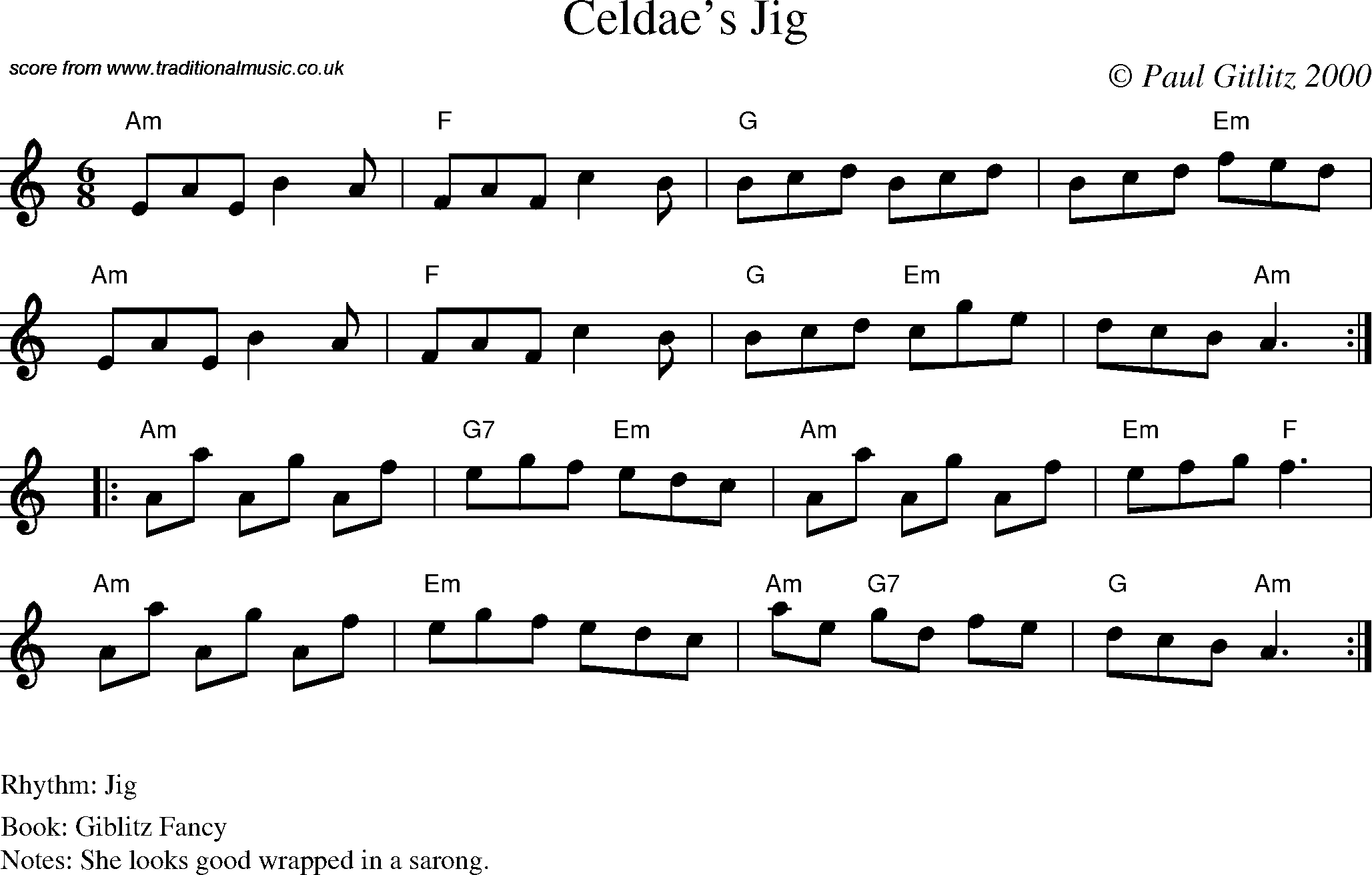Sheet Music Score for Jig - Celdae's Jig