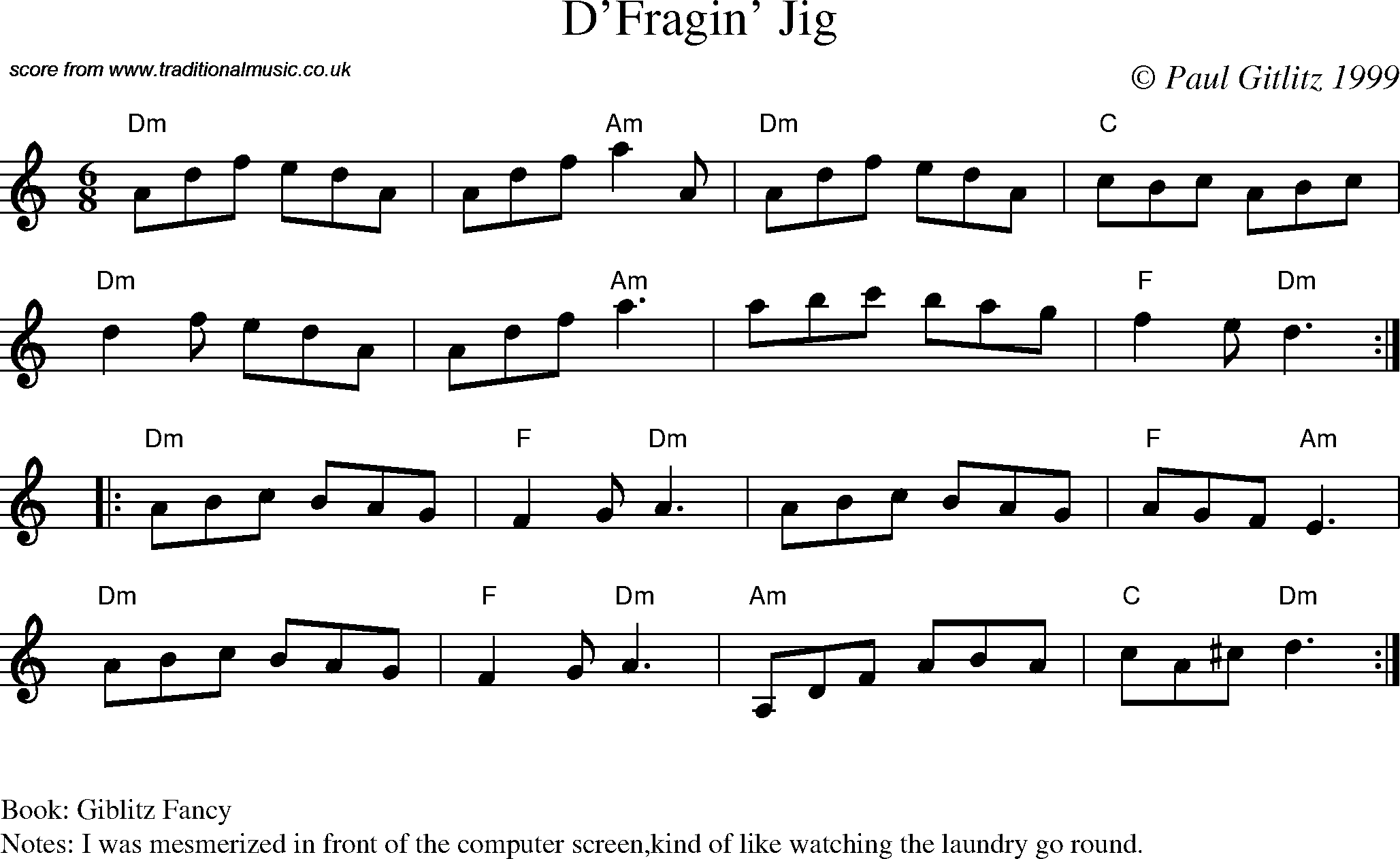 Sheet Music Score for Jig - D'Fragin' Jig