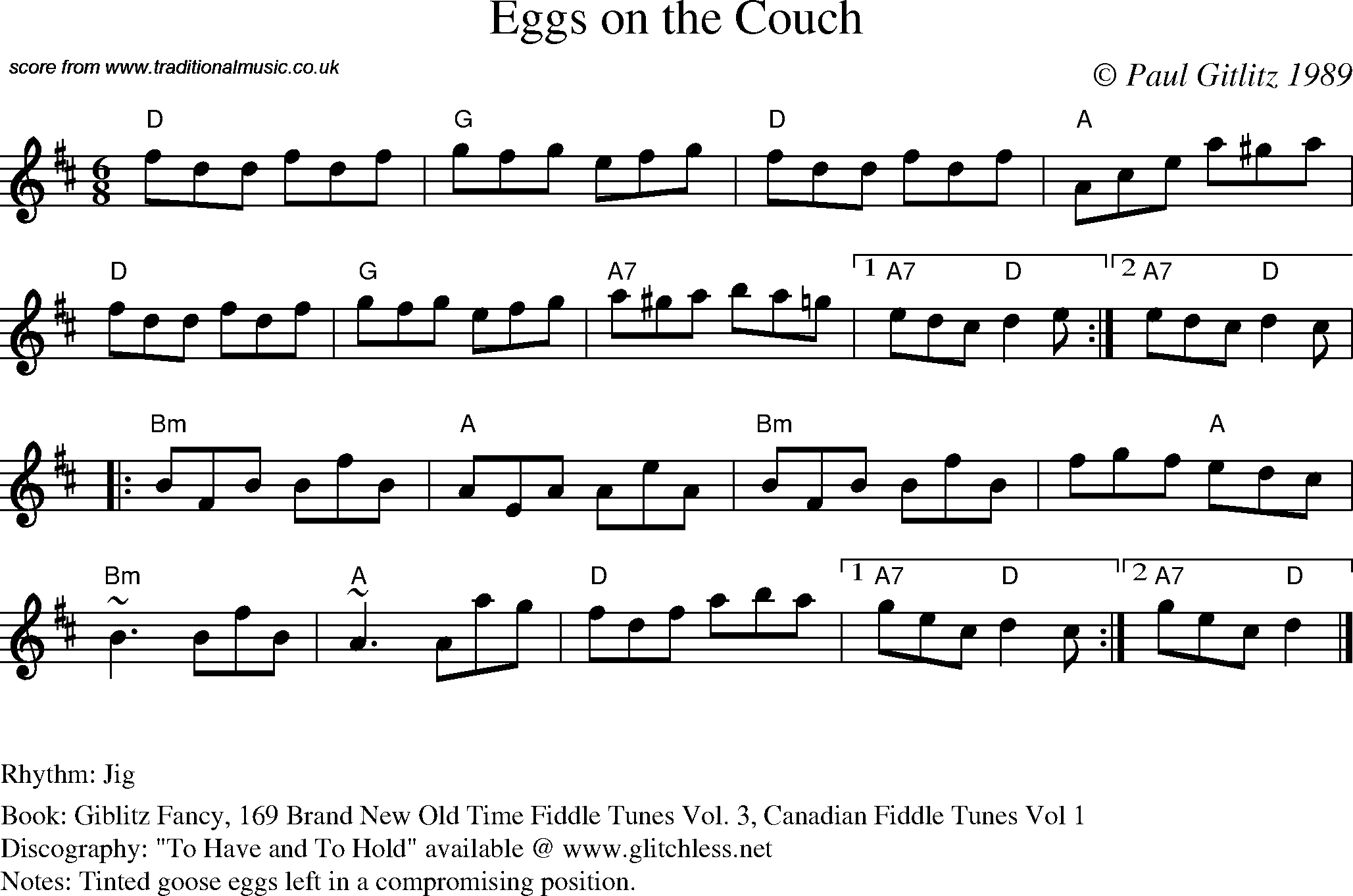 Sheet Music Score for Jig - Eggs on the Couch