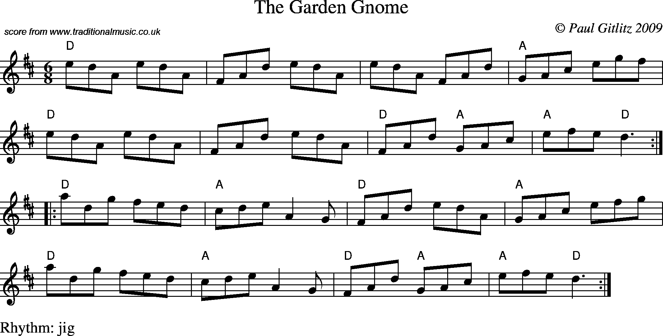 Sheet Music Score for Jig - Garden Gnome, The