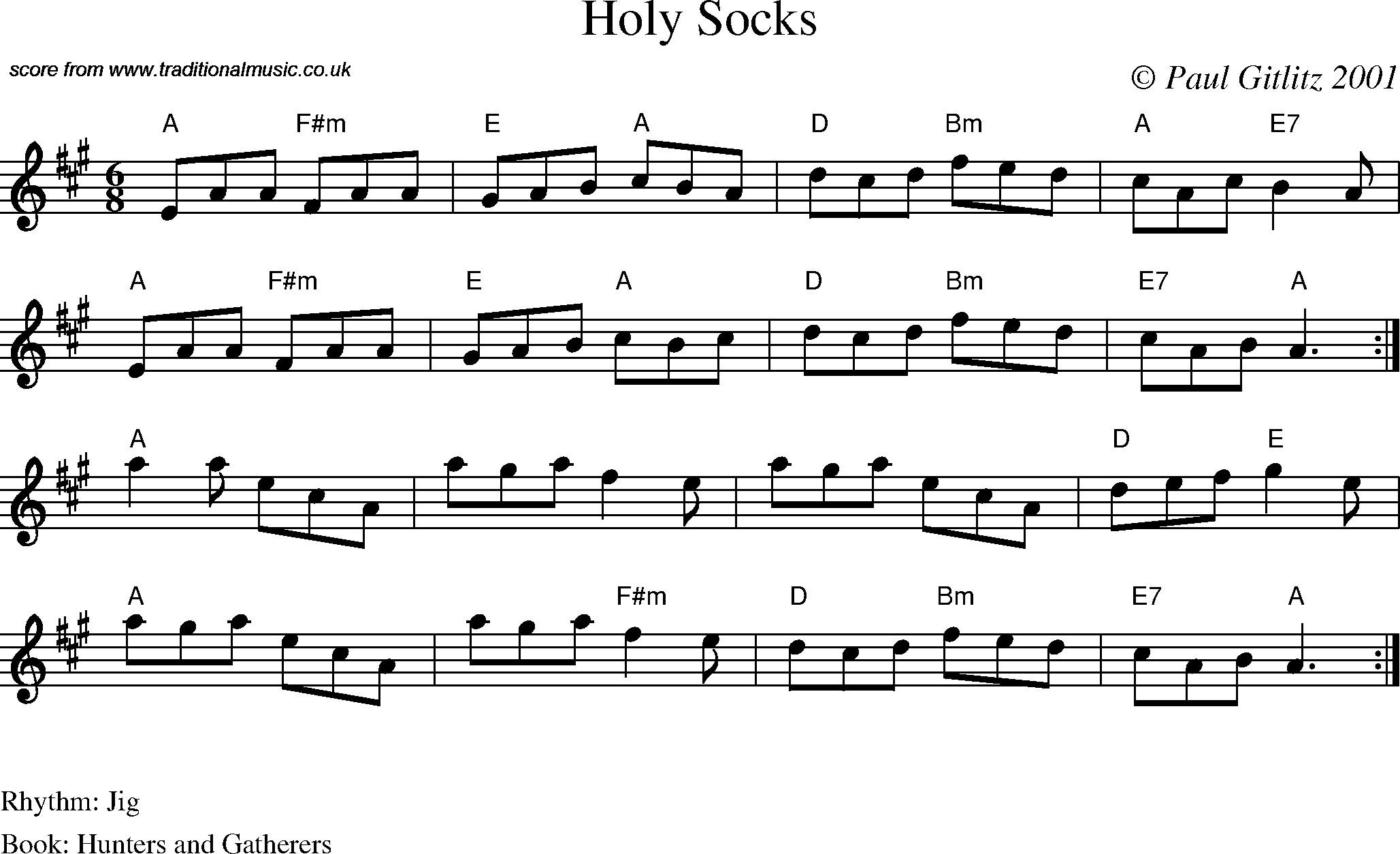 Sheet Music Score for Jig - Holy Socks