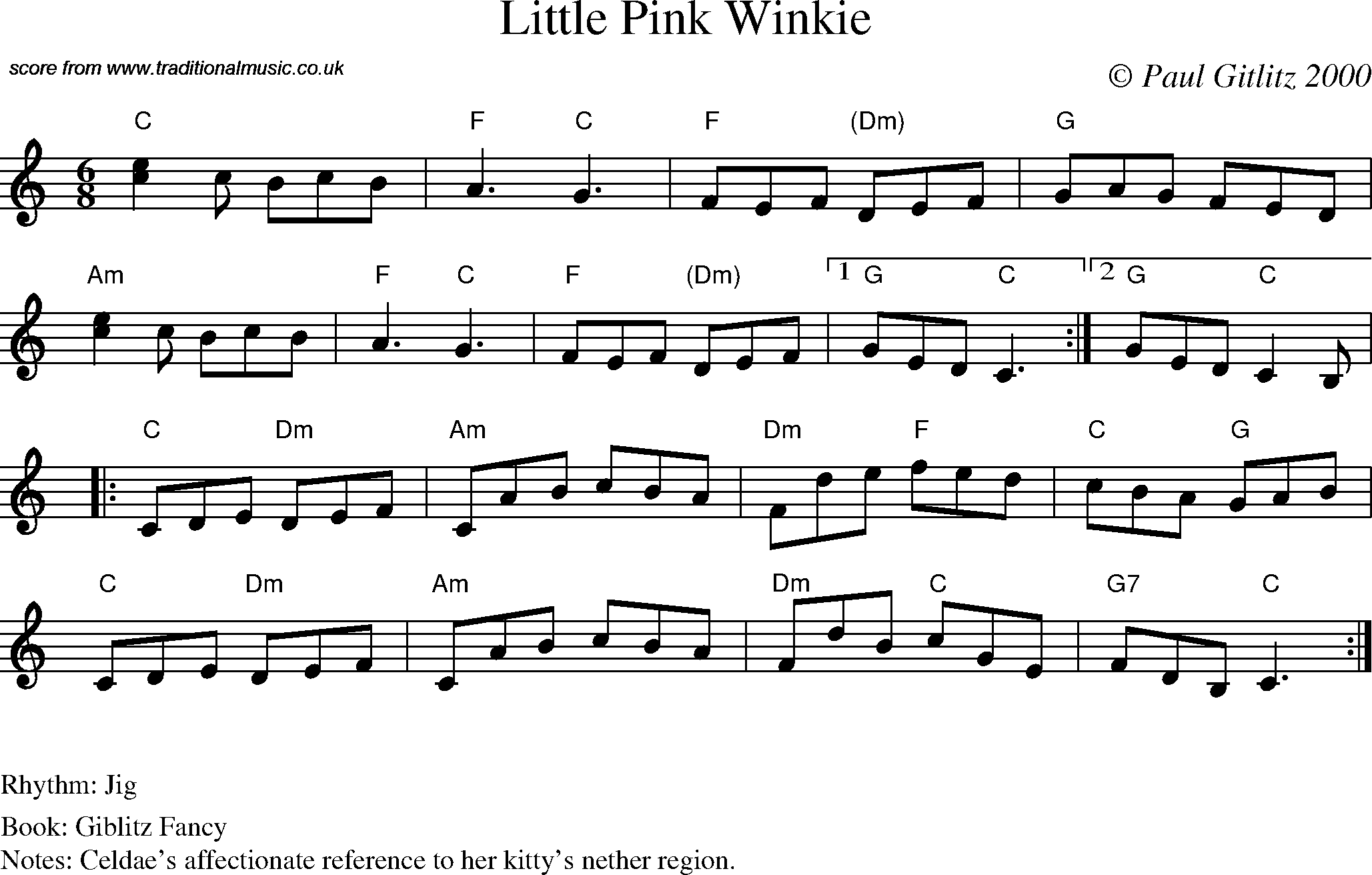 Sheet Music Score for Jig - Little Pink Winkie