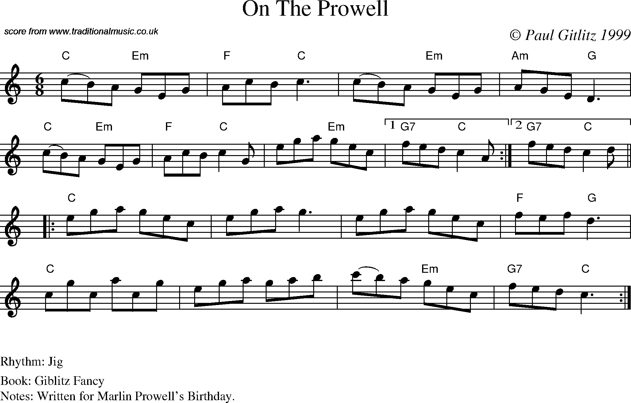 Sheet Music Score for Jig - On The Prowell