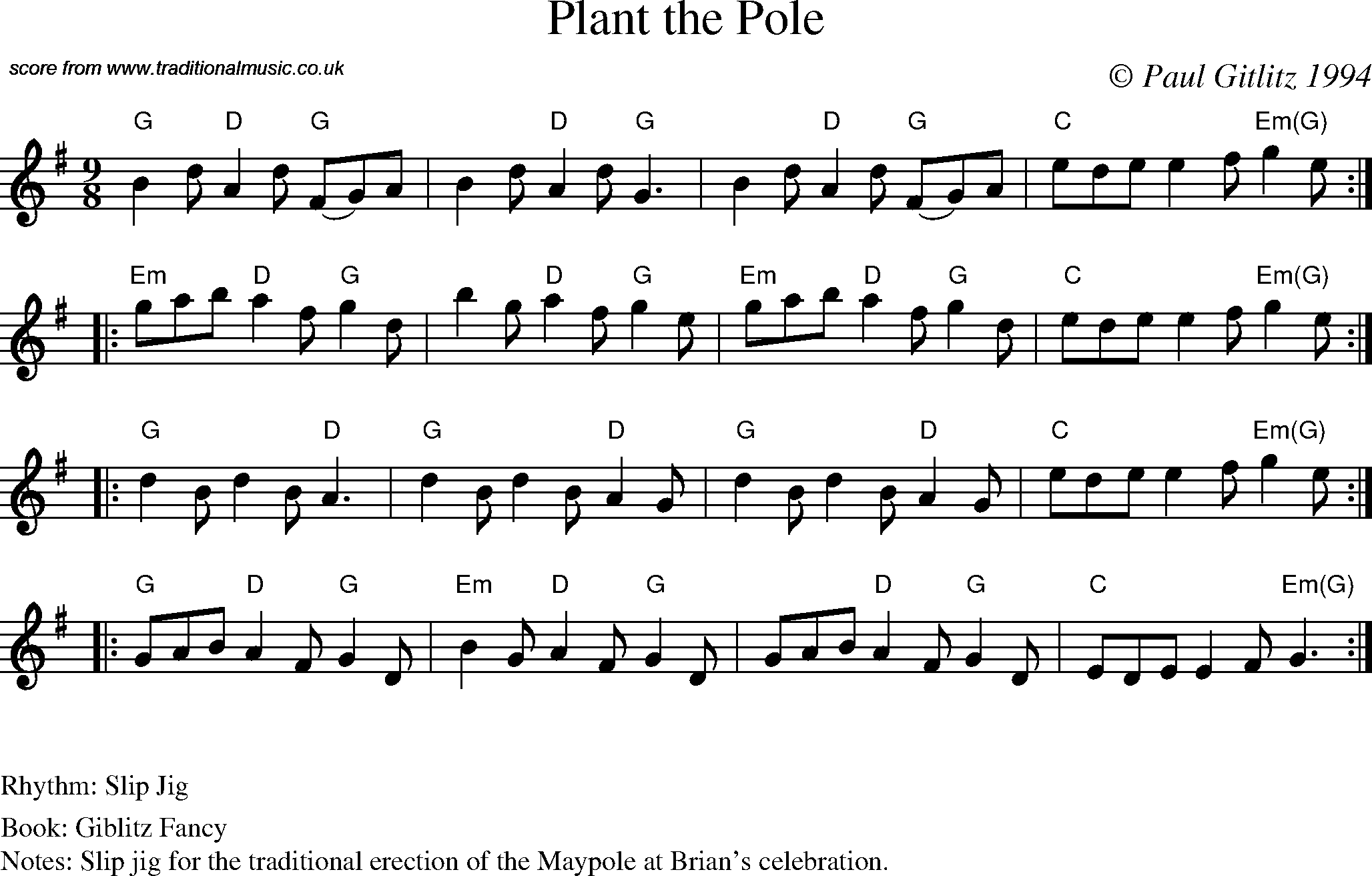 Sheet Music Score for Jig - Plant the Pole