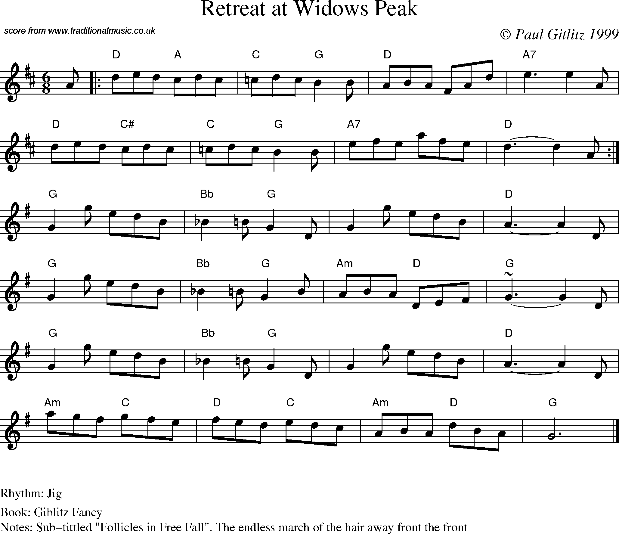 Sheet Music Score for Jig - Retreat at Widows Peak