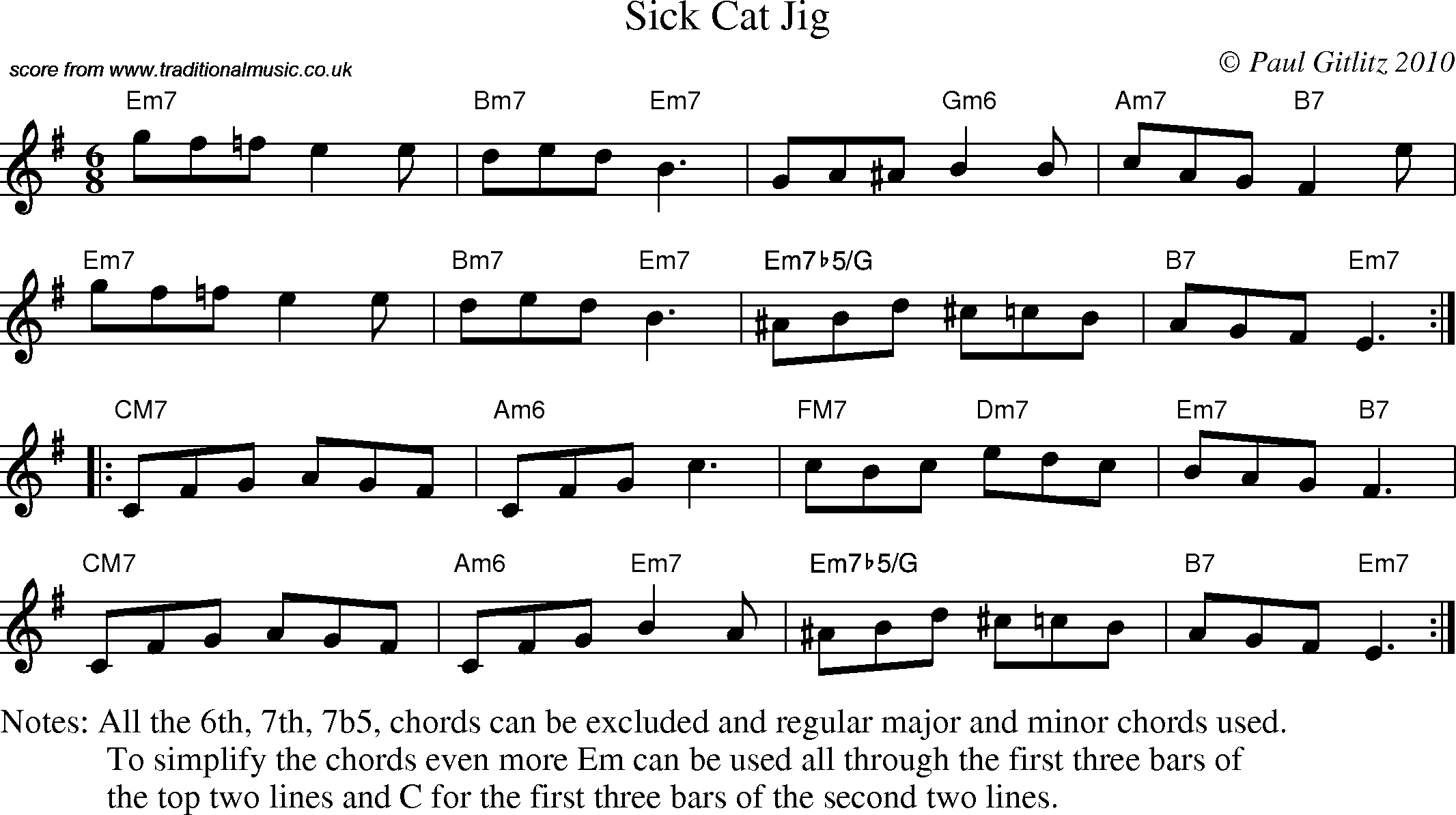 Sheet Music Score for Jig - Sick Cat Jig