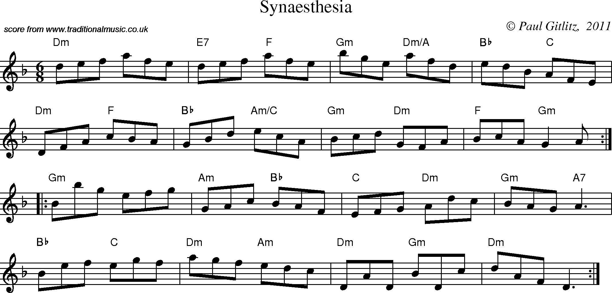 Sheet Music Score for Jig - Synaesthesia