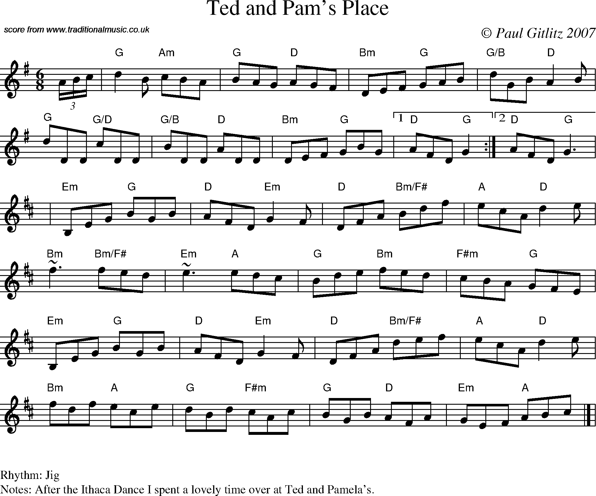 Sheet Music Score for Jig - Ted and Pam's Place