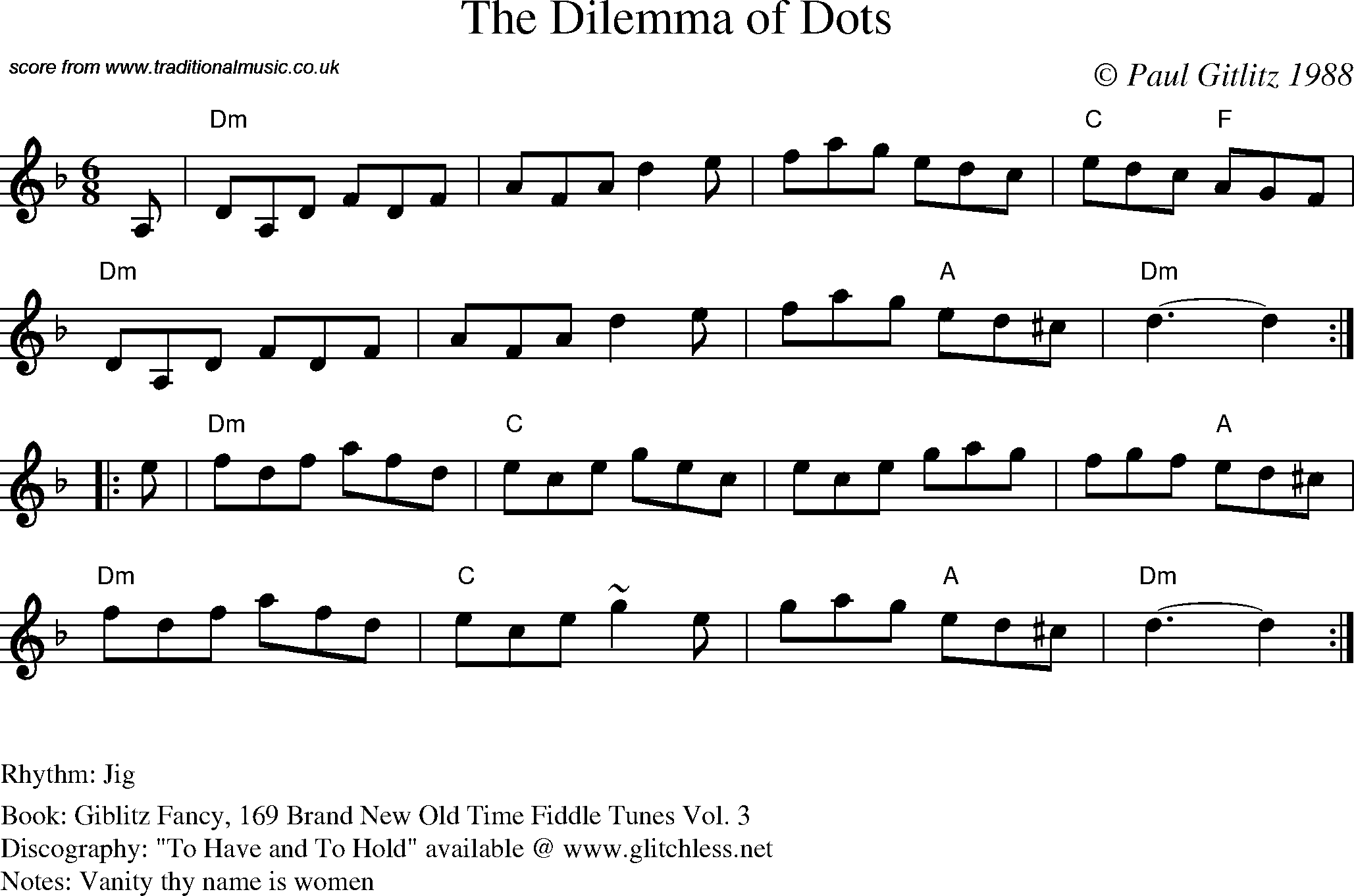 Sheet Music Score for Jig - The Dilemma of Dots