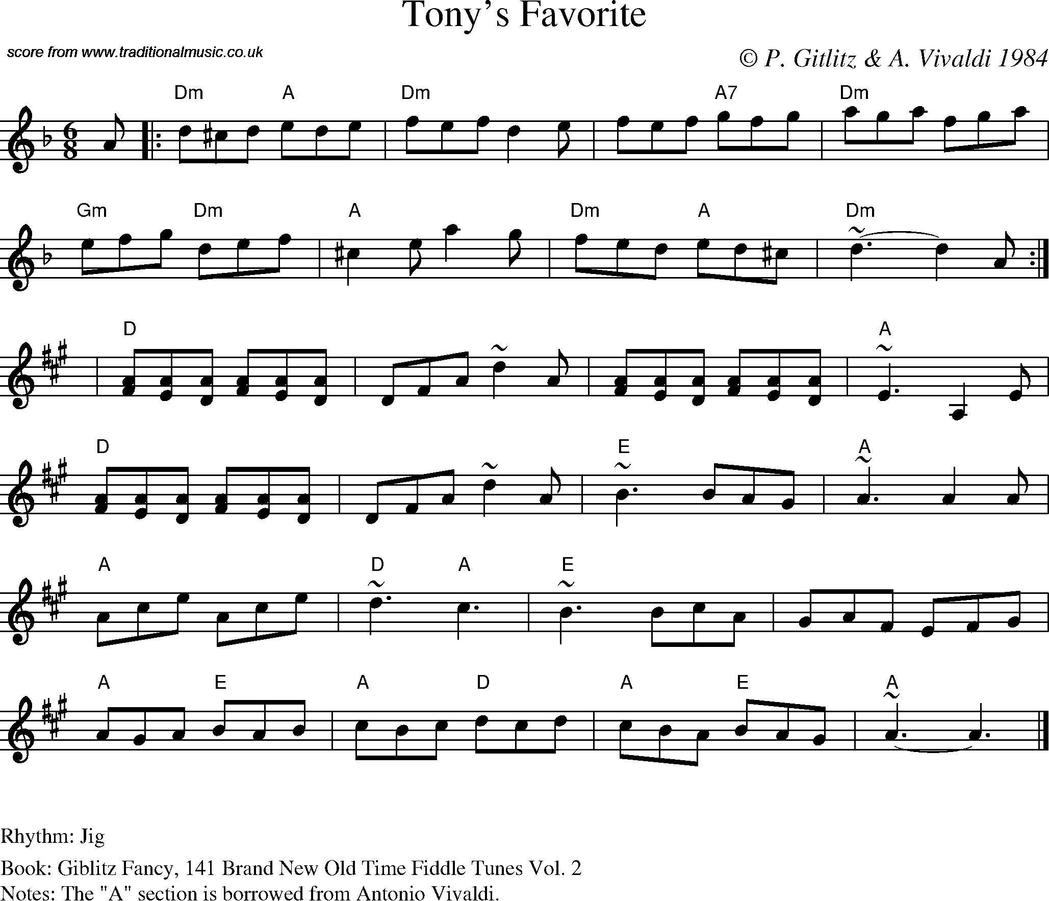 Sheet Music Score for Jig - Tony's Favorite
