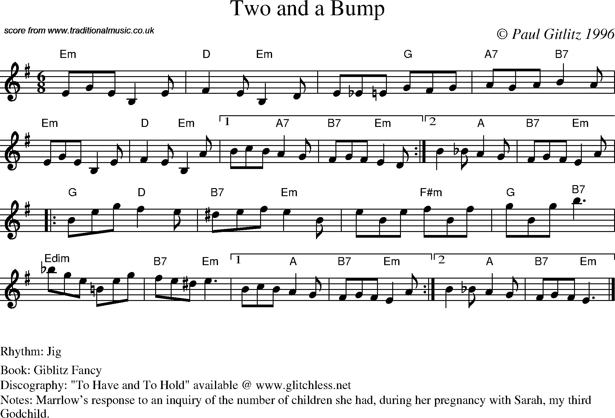 Sheet Music Score for Jig - Two and a Bump