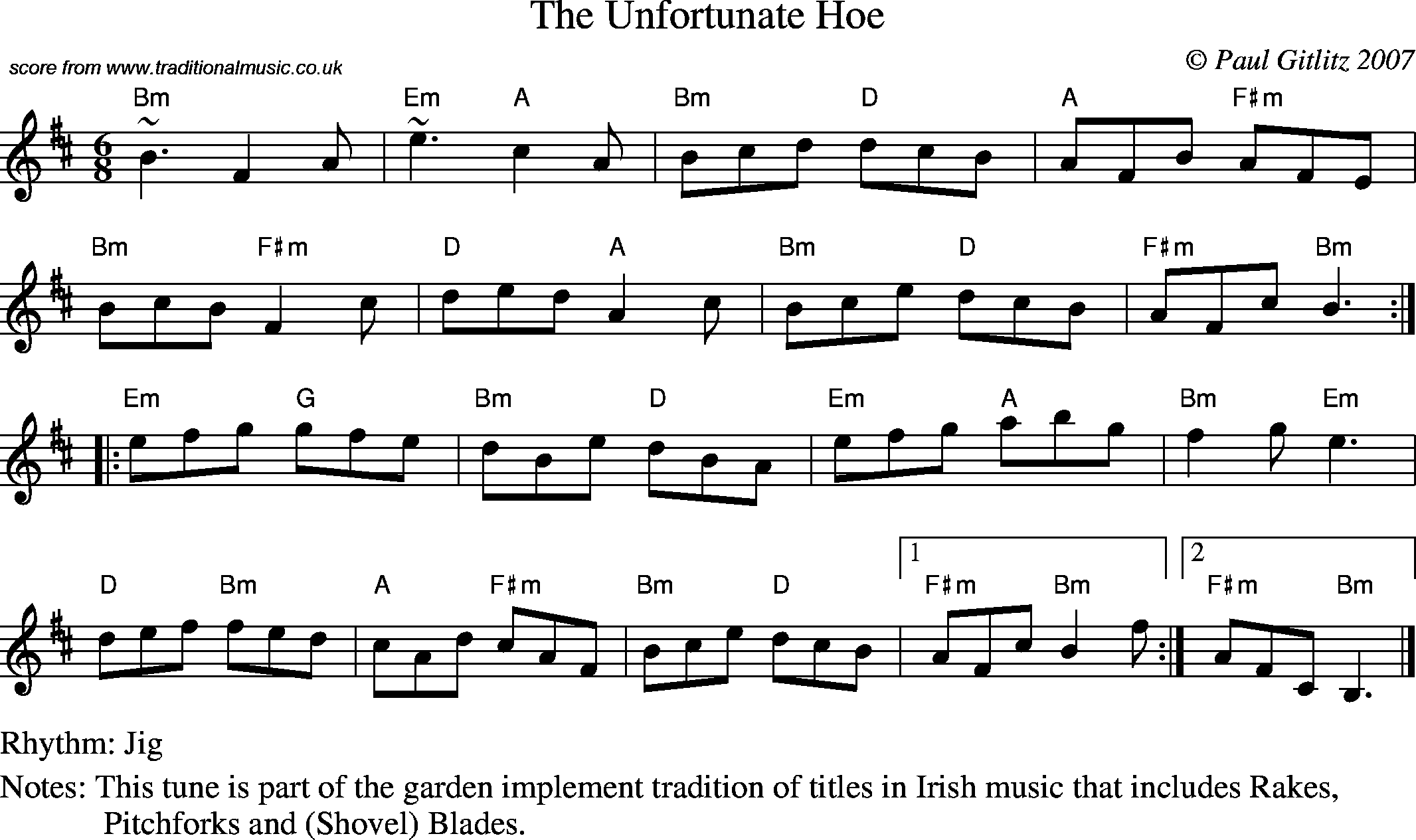 Sheet Music Score for Jig - Unfortunate Hoe, The
