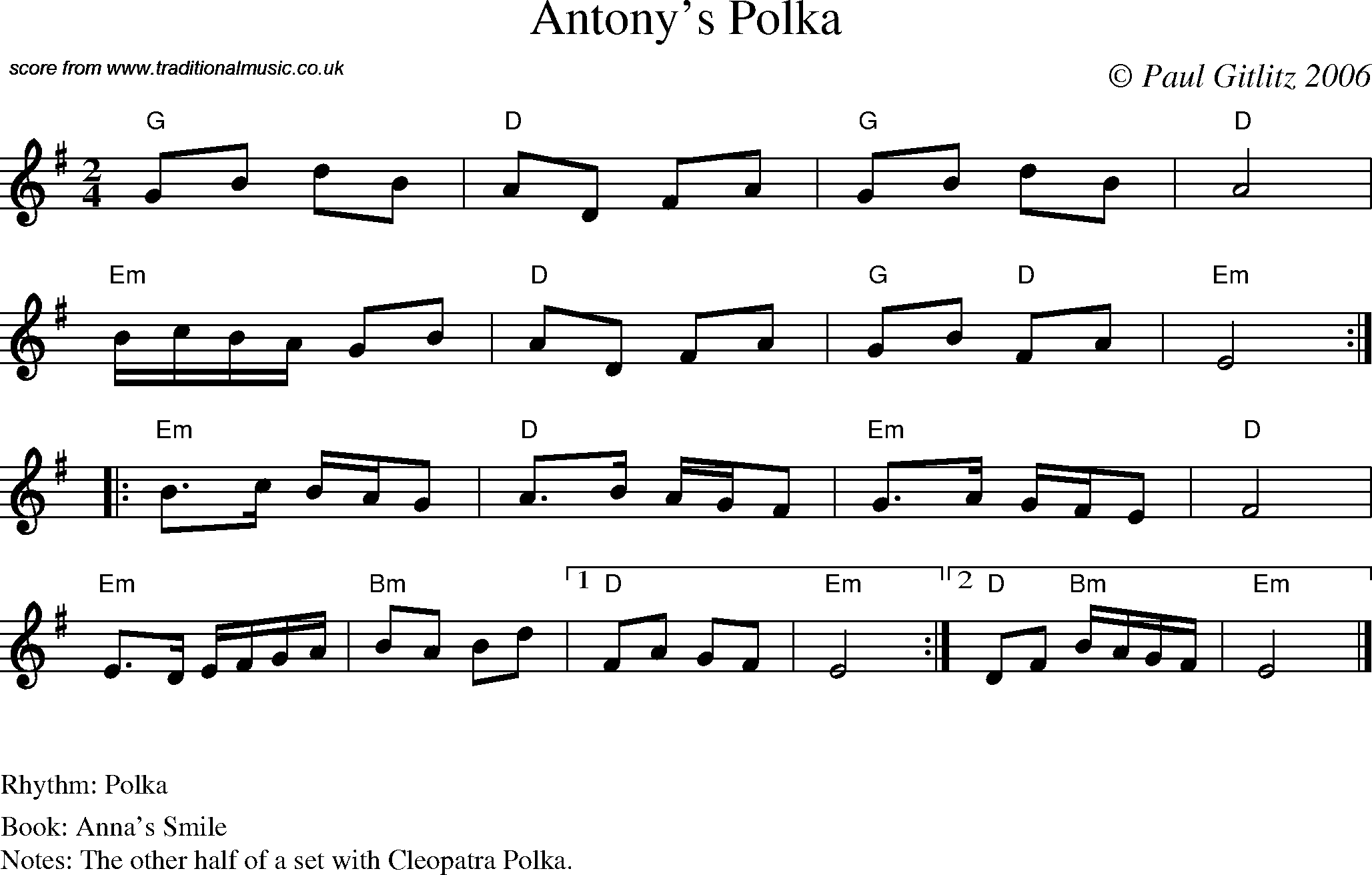 Sheet Music Score for Polka - Antony's Polka