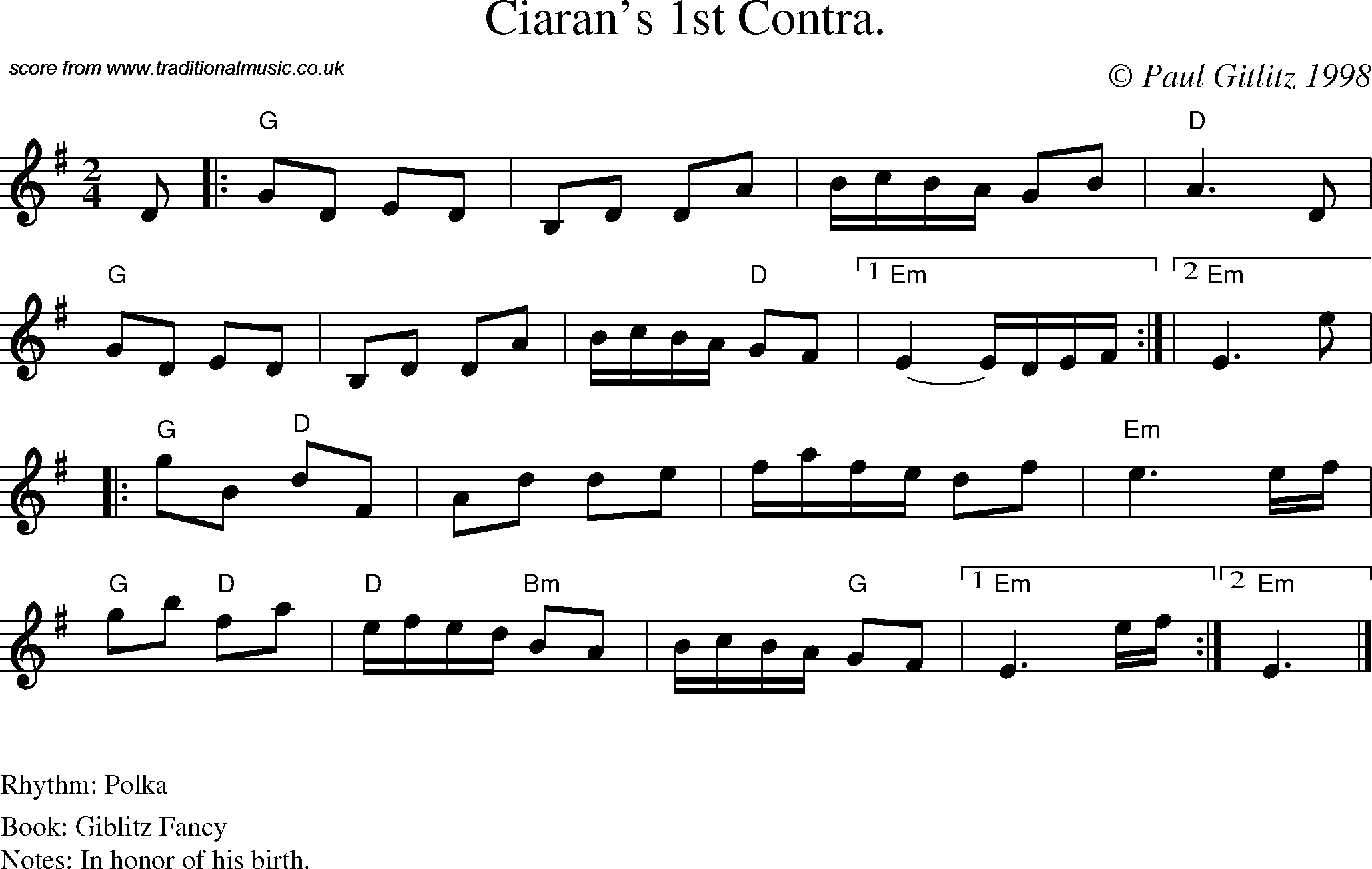 Sheet Music Score for Polka - Ciaran's 1st. Contra