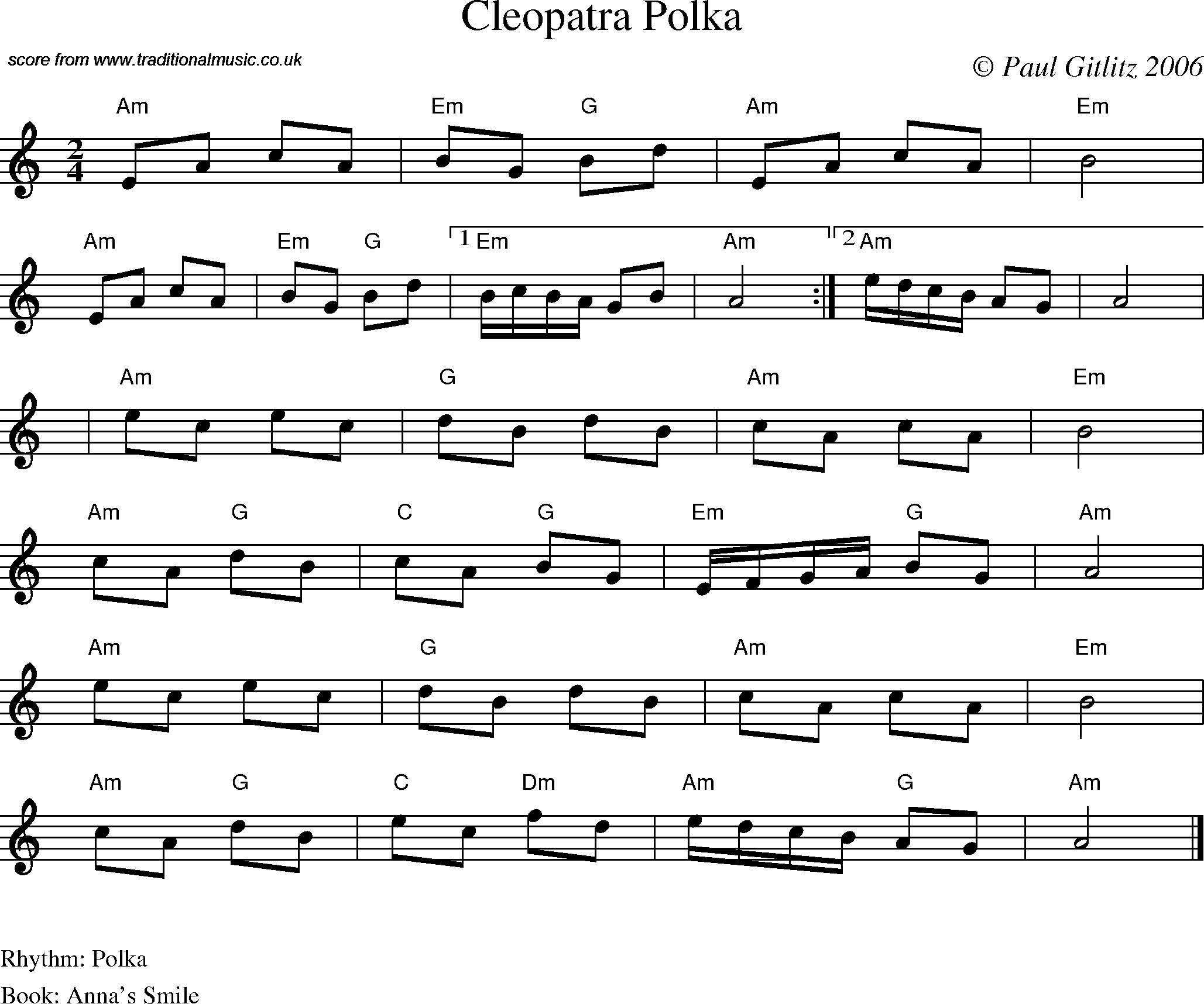 Sheet Music Score for Polka - Cleopatra Polka