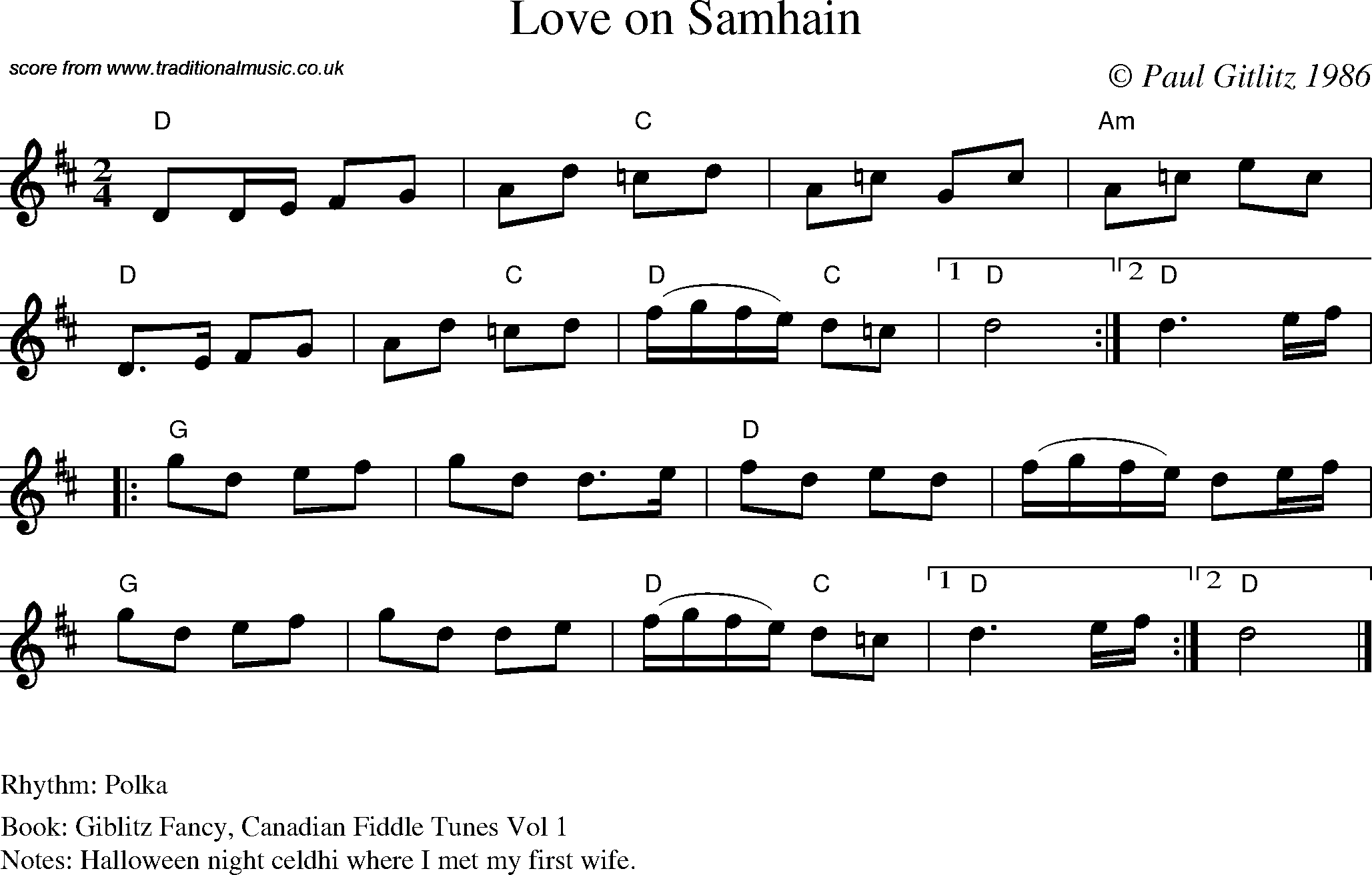 Sheet Music Score for Polka - Love on Samhain