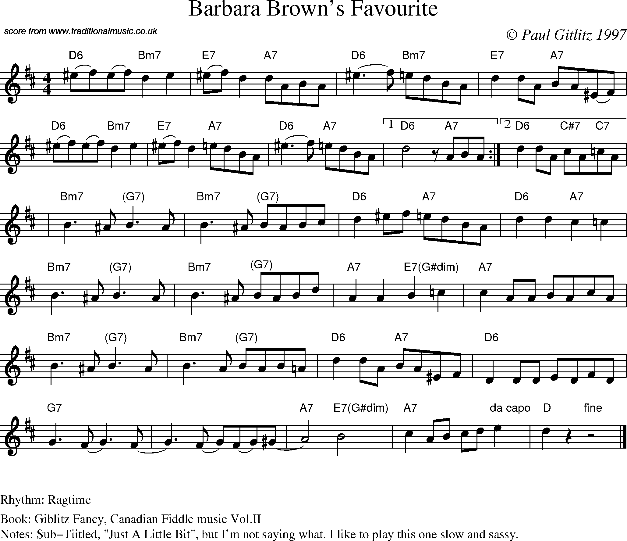 Sheet Music Score for Swing - Barbara Brown's Favorite