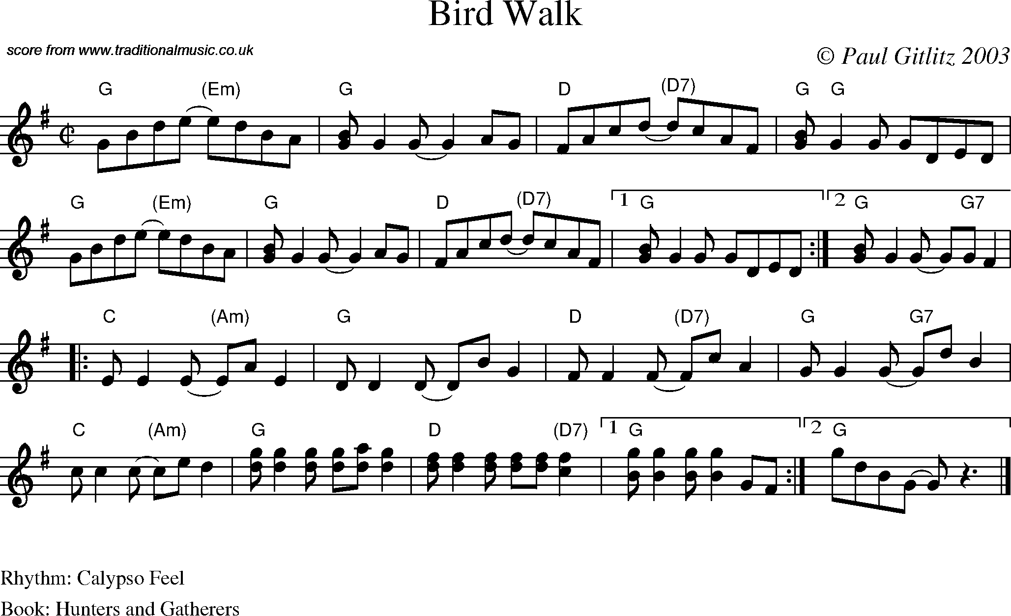 Sheet Music Score for Swing - Bird Walk