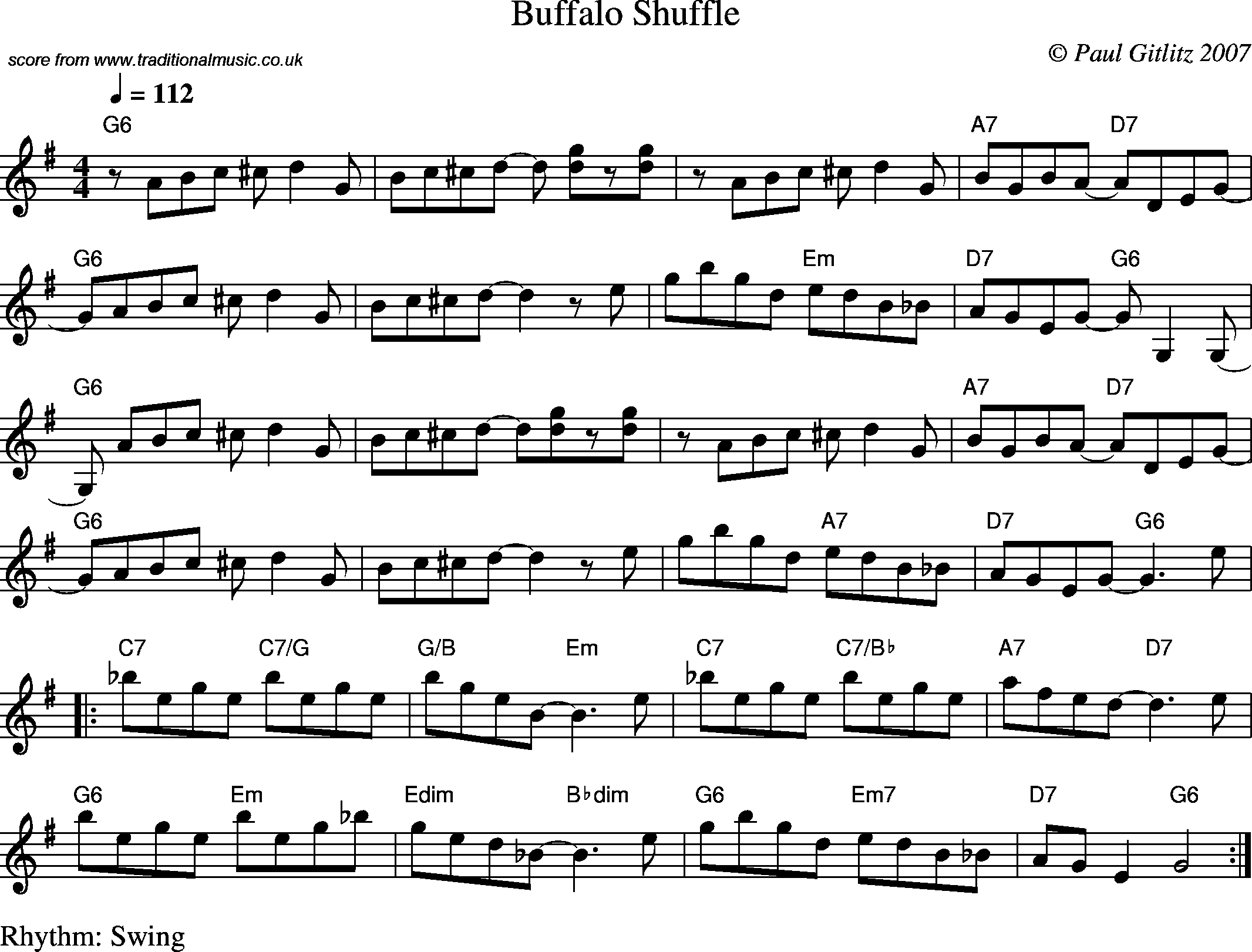 Sheet Music Score for Swing - Buffalo Shuffle