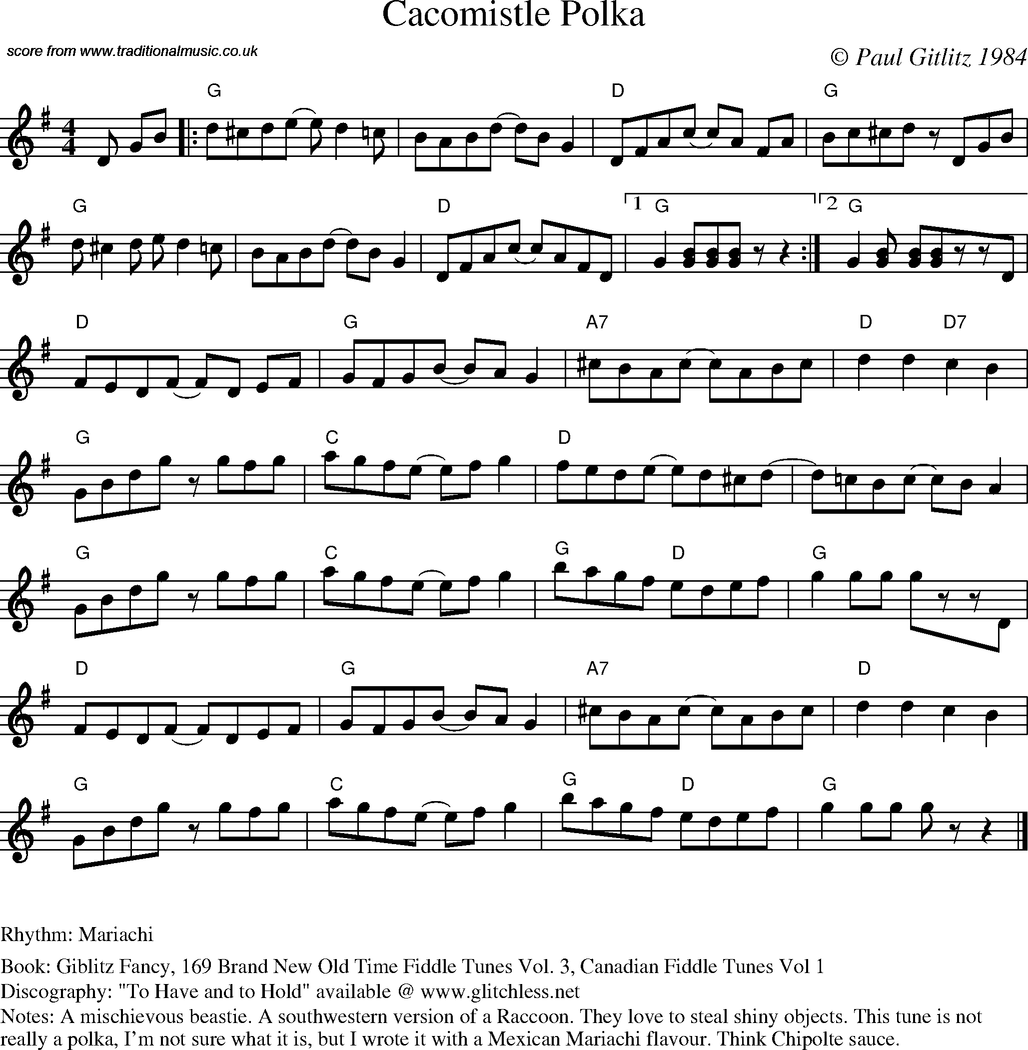 Sheet Music Score for Swing - Cacomistle Polka