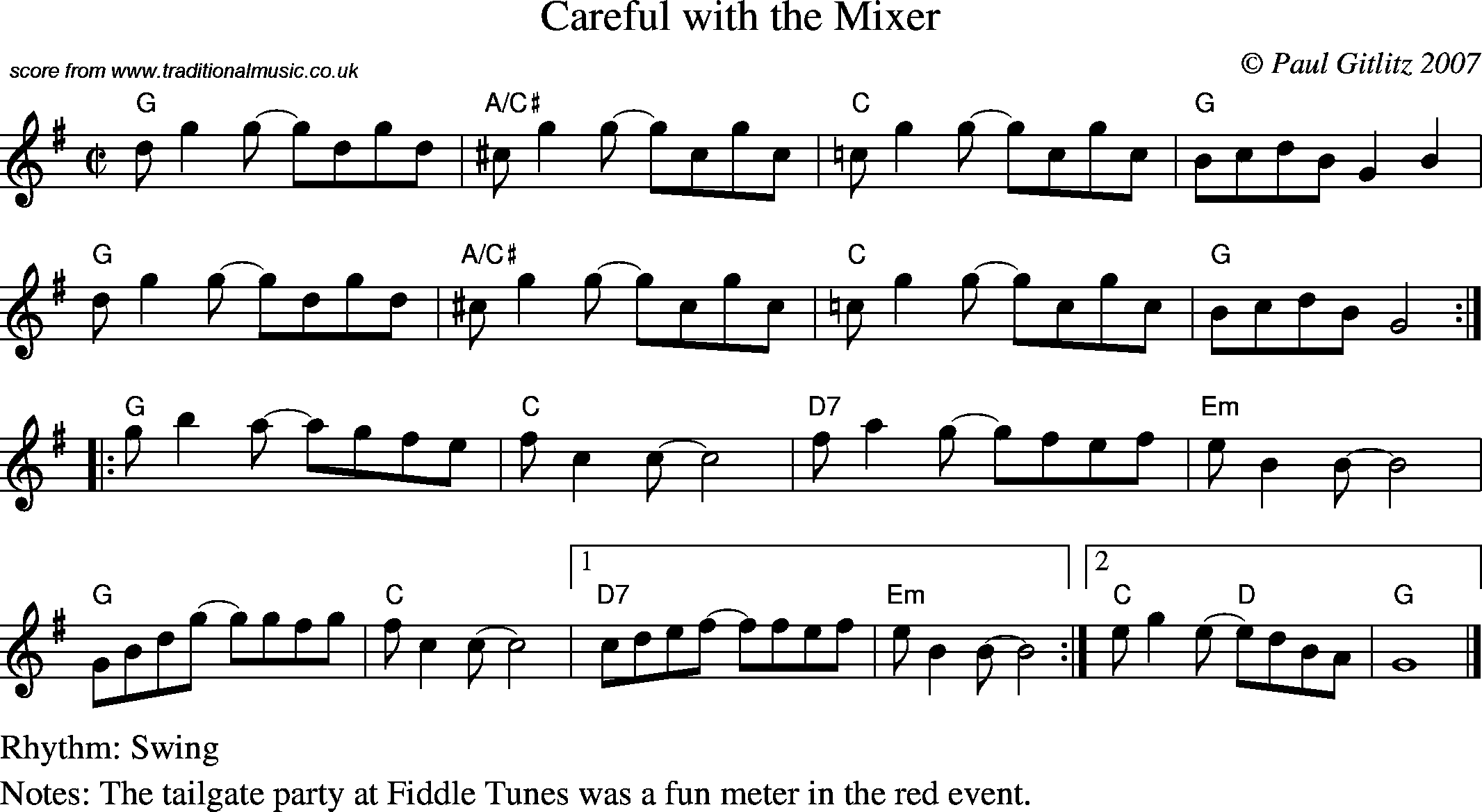 Sheet Music Score for Swing - Careful with the Mixer