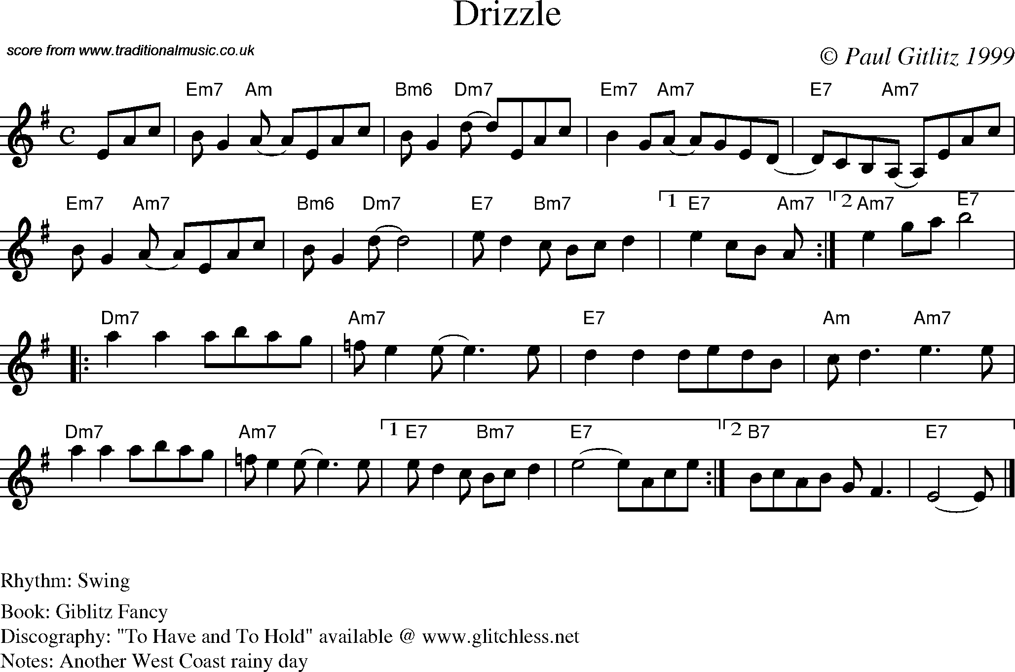 Sheet Music Score for Swing - Drizzle