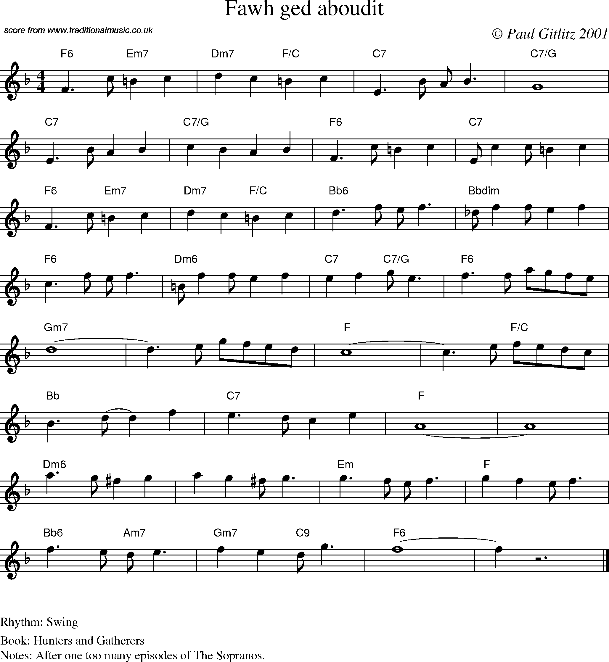 Sheet Music Score for Swing - Fawh ged aboudit