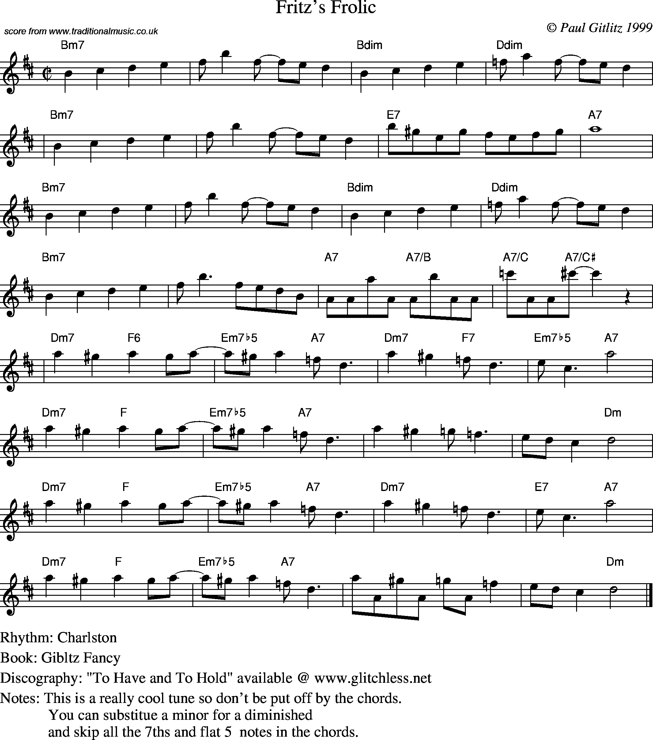 Sheet Music Score for Swing - Fritz's Frolic