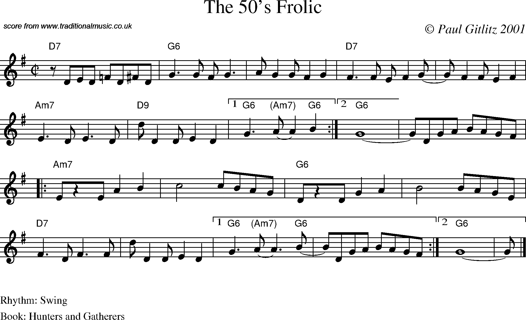Sheet Music Score for Swing - The 50's Frolic