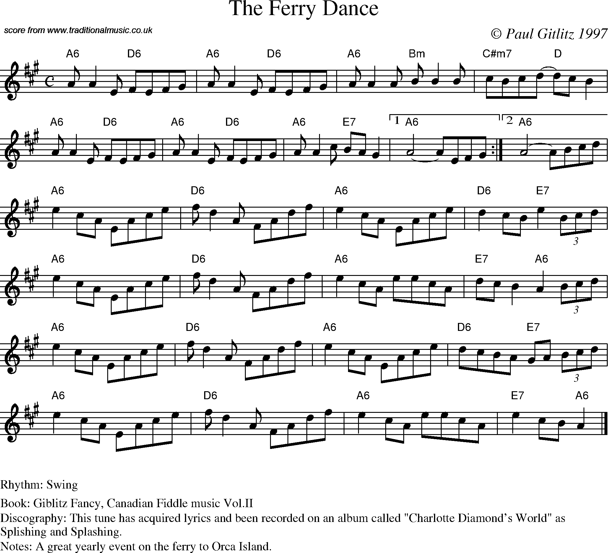 Sheet Music Score for Swing - The Ferry Dance