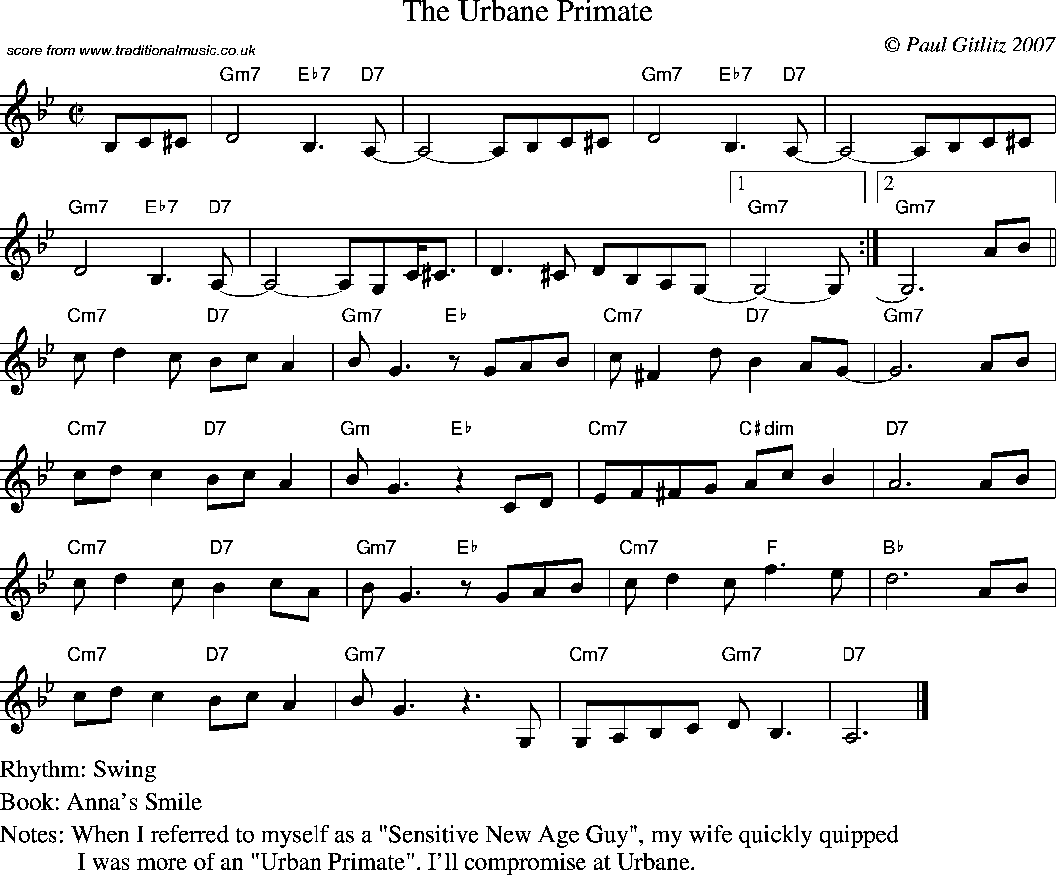 Sheet Music Score for Swing - The Urbane Primate