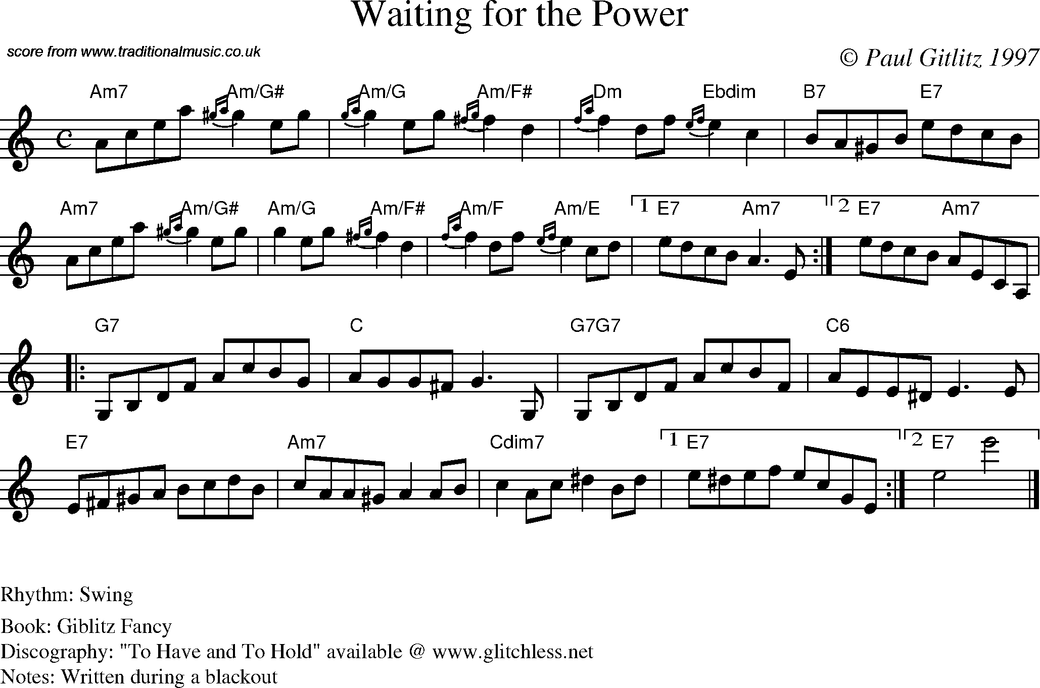 Sheet Music Score for Swing - Waiting for the Power