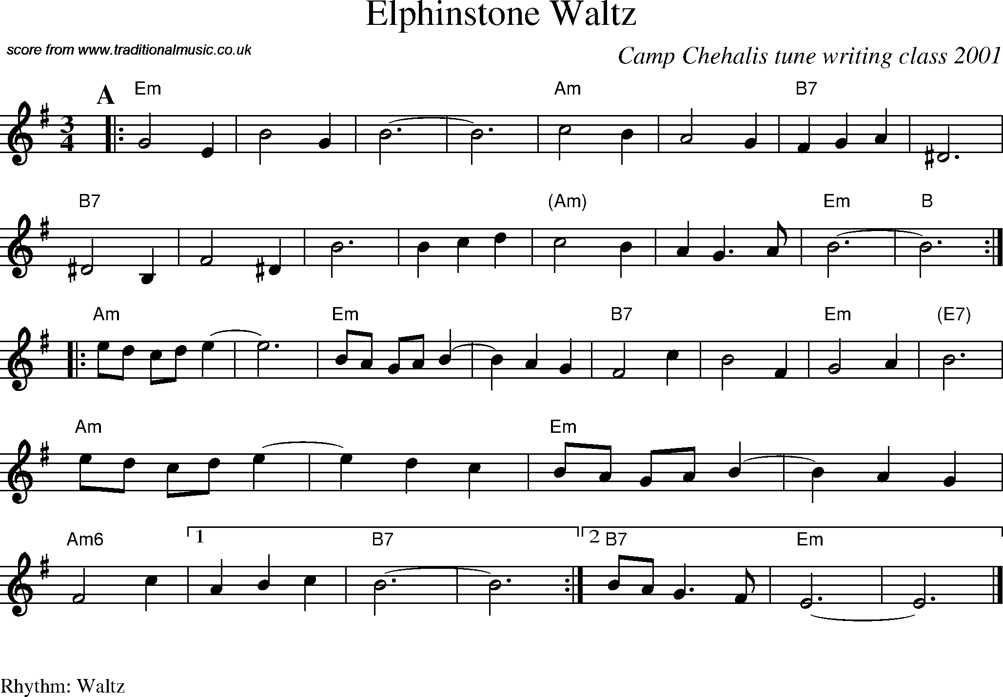 Sheet Music Score for Waltz - Elphinstone Waltz