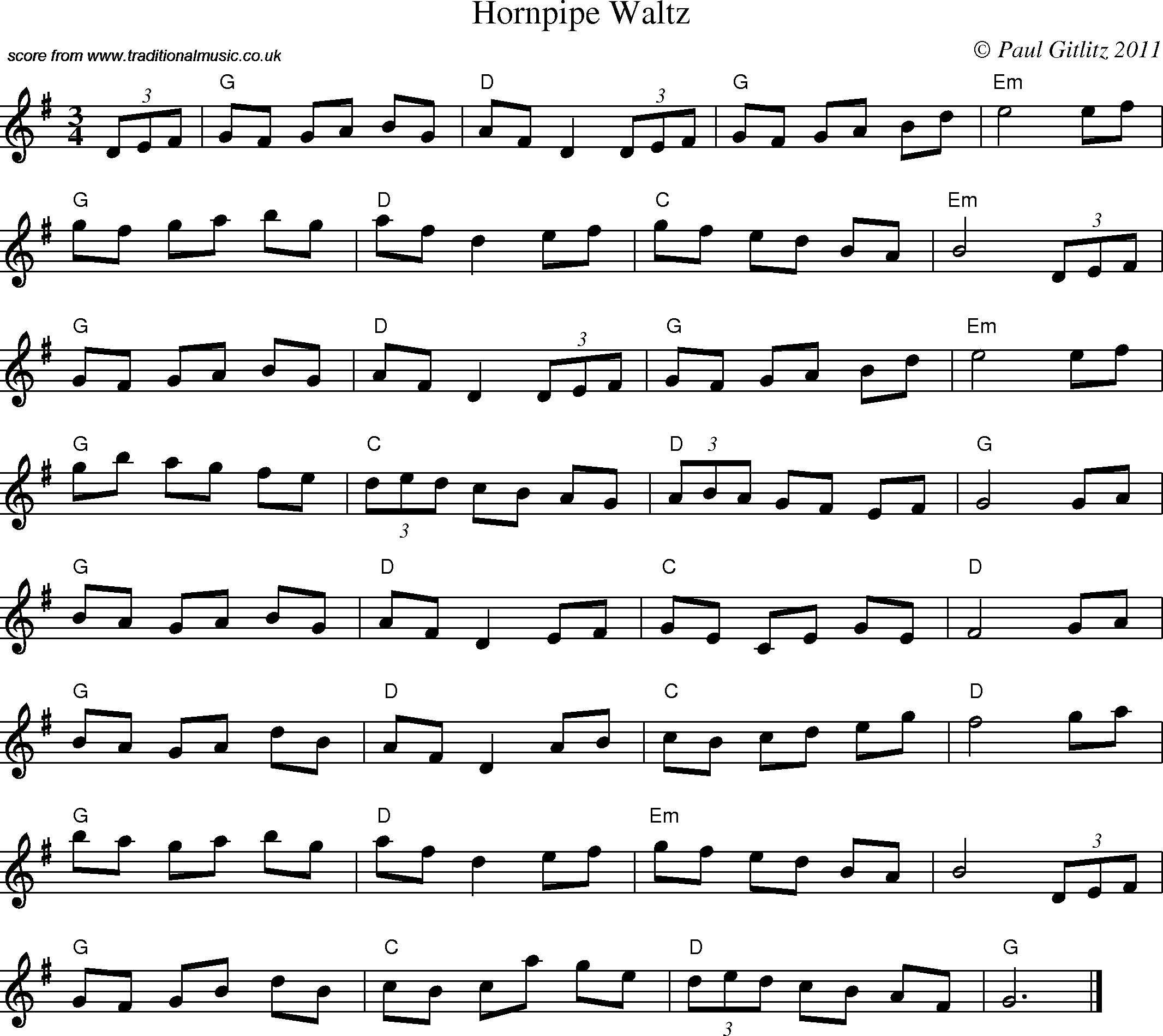 Sheet Music Score for Waltz - Hornpipe Waltz
