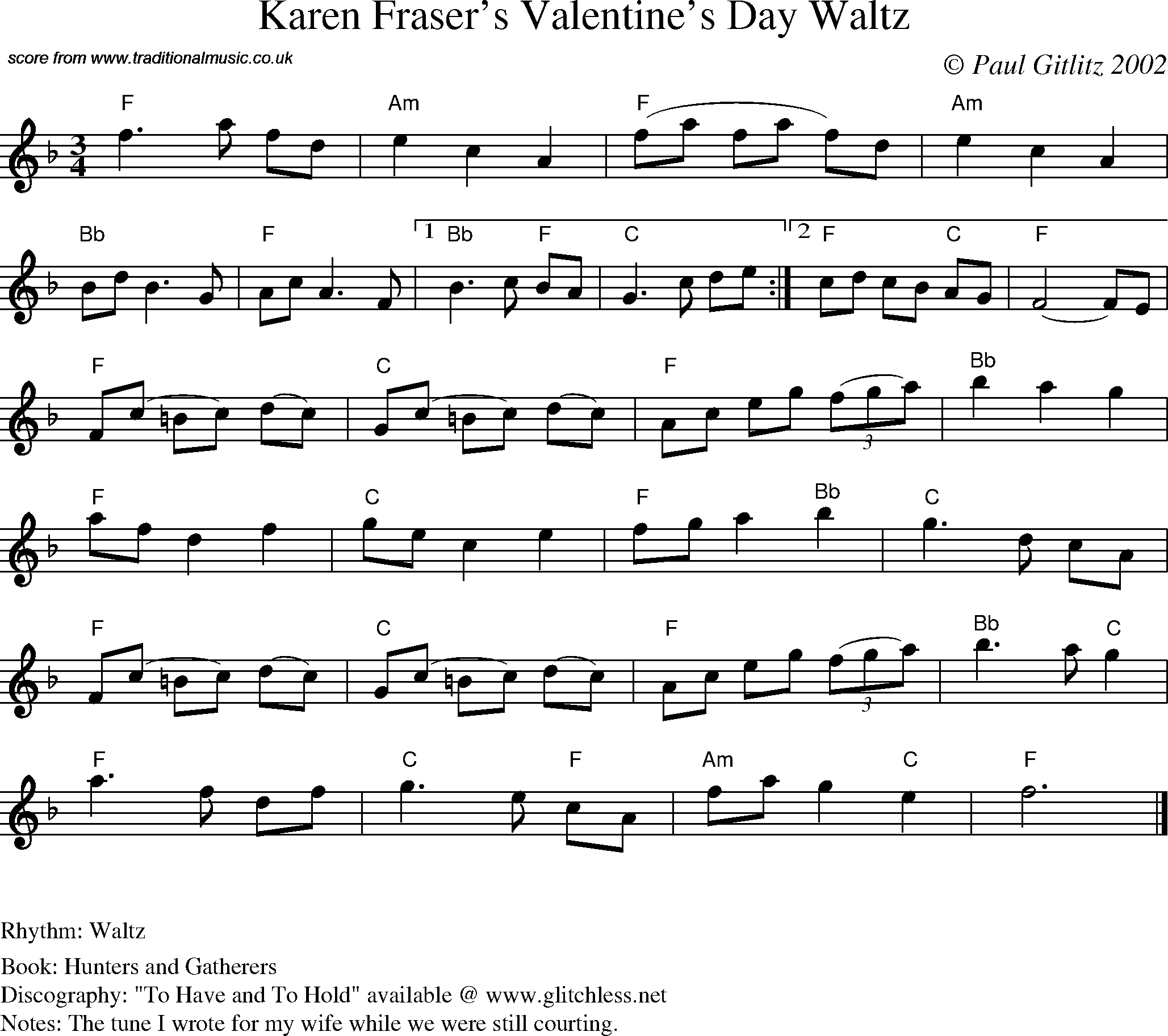 Sheet Music Score for Waltz - Karen Fraser's Valentine's Day Waltz