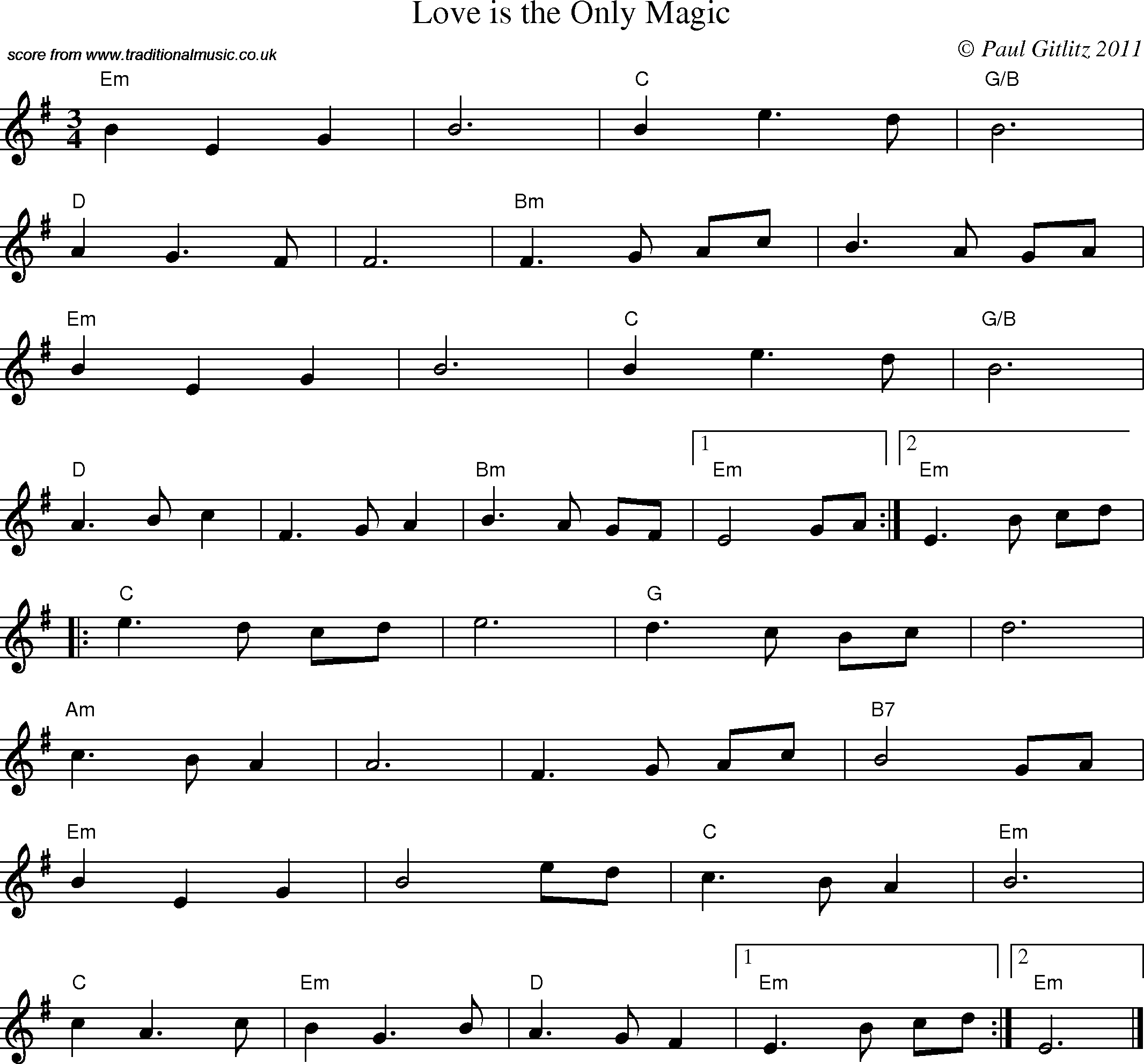 Sheet Music Score for Waltz - Love is the Only Magic