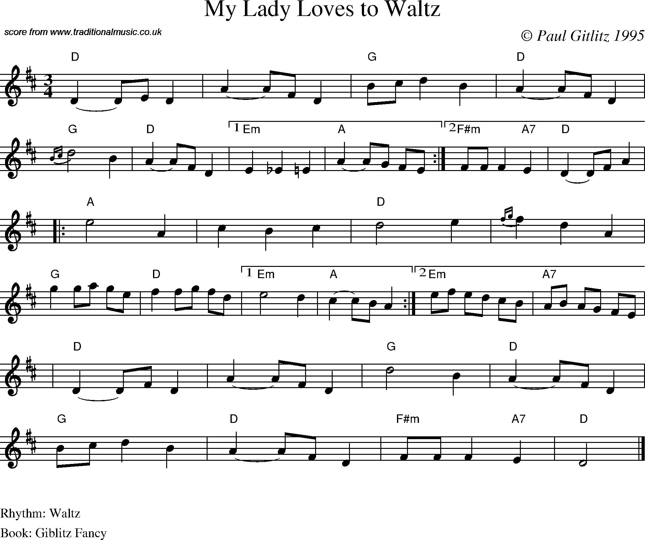 Sheet Music Score for Waltz - My Lady Loves to Waltz