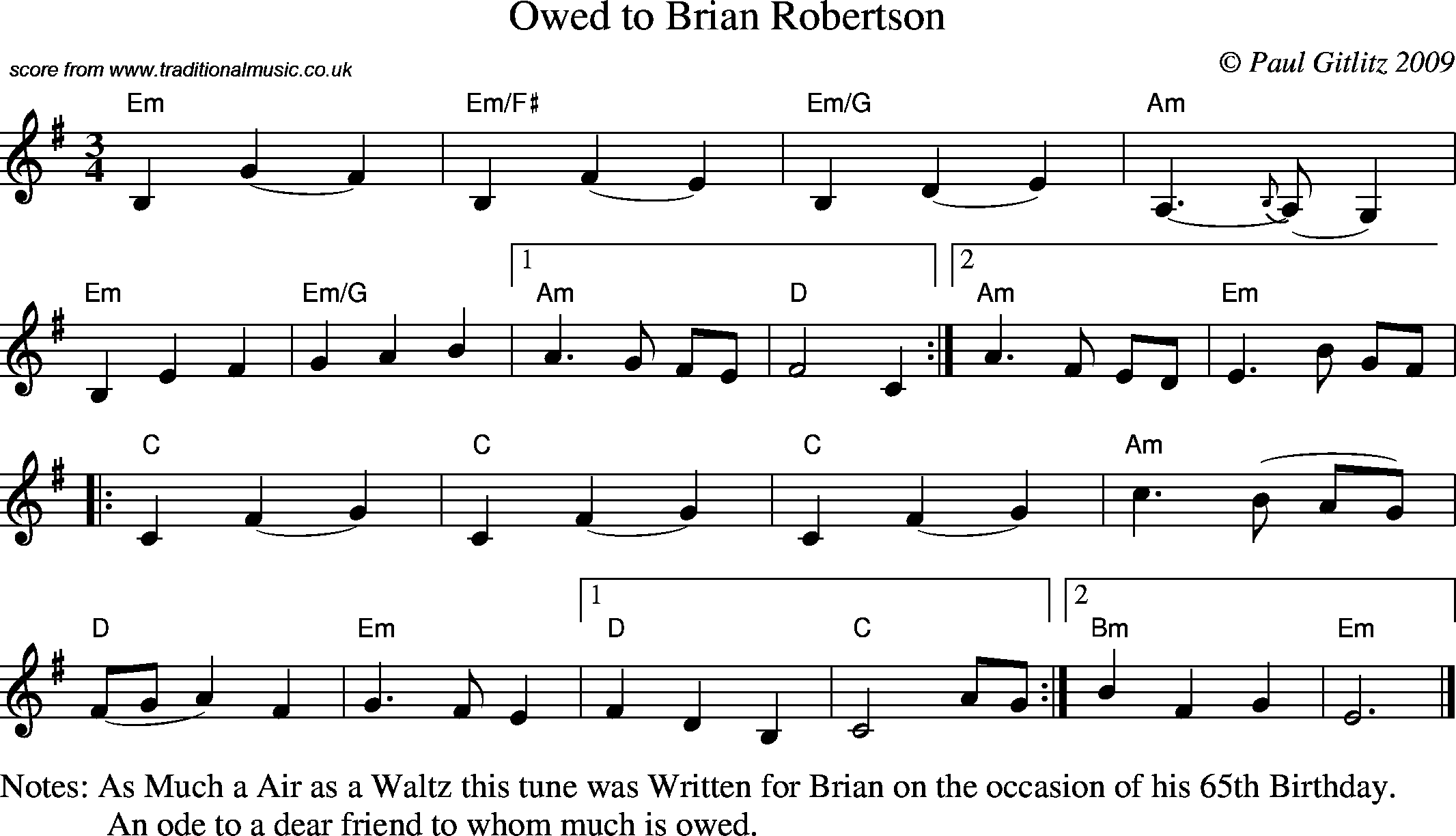 Sheet Music Score for Waltz - Owed to Brian Robertson