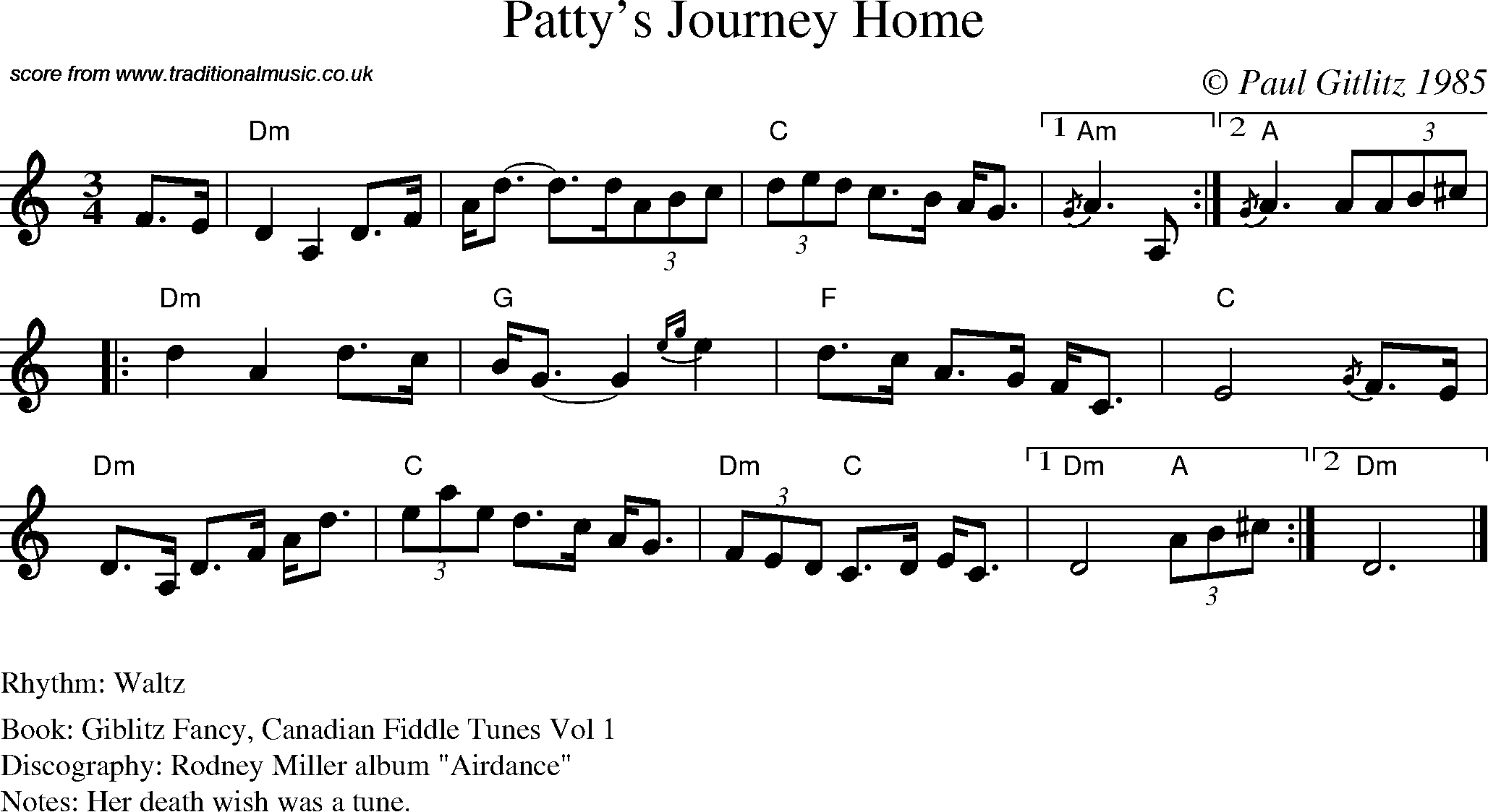 Sheet Music Score for Waltz - Patty's Journey Home