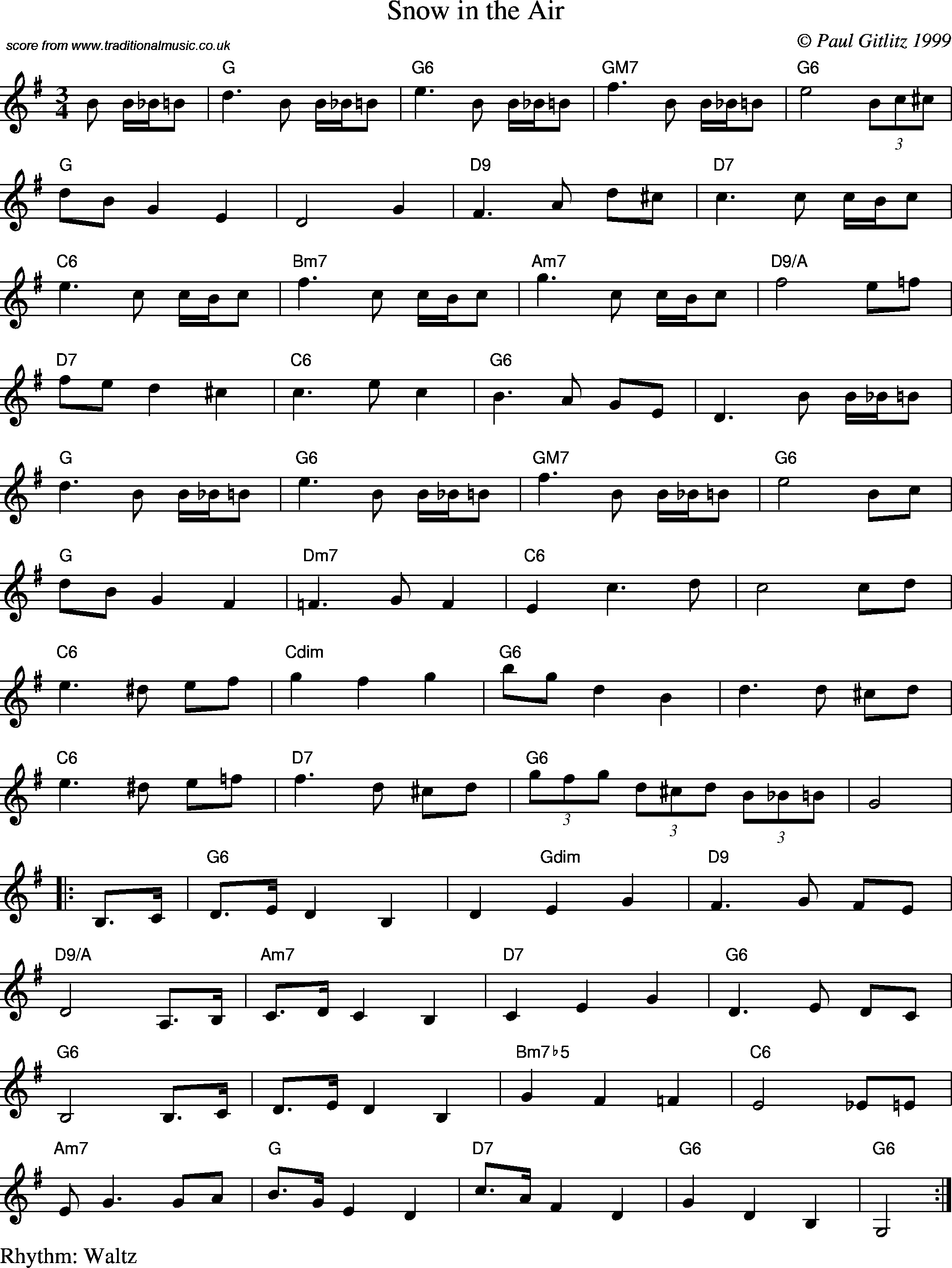 Sheet Music Score for Waltz - Snow in the Air