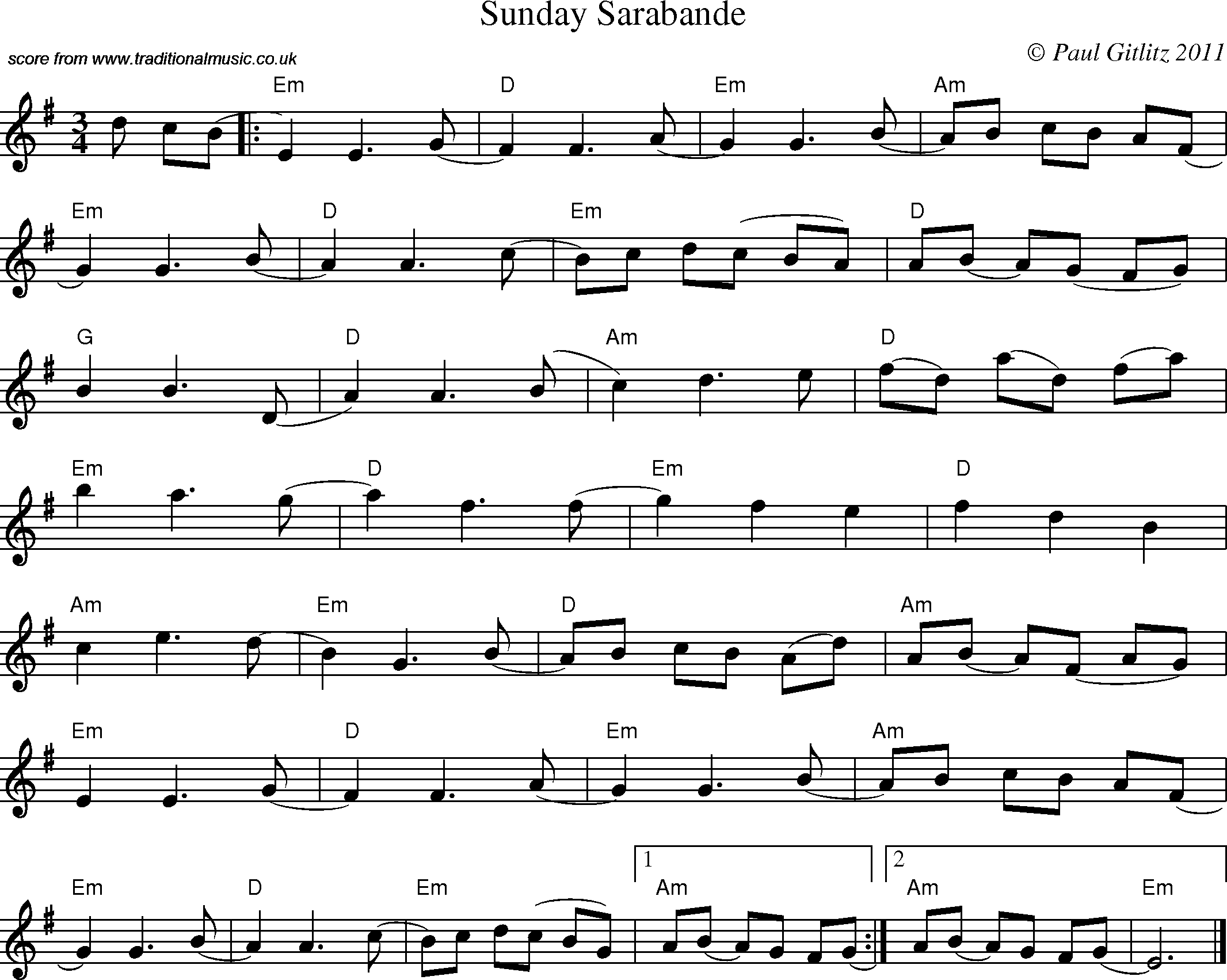 Sheet Music Score for Waltz - Sunday Sarabande