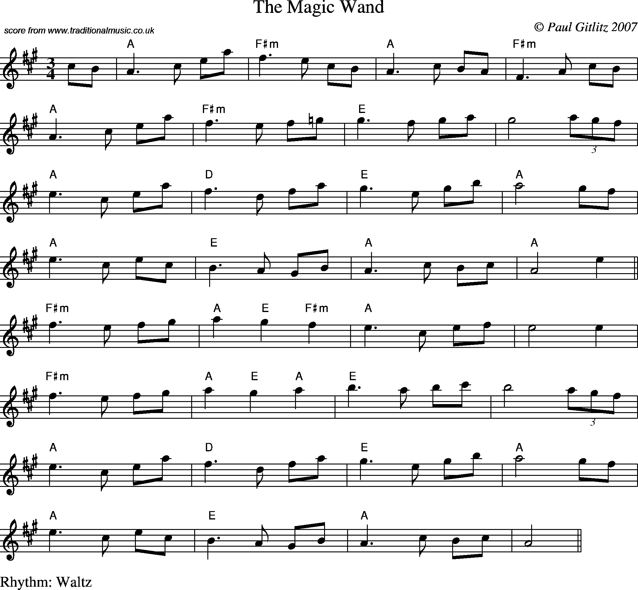 Sheet Music Score for Waltz - Magic Wand, The.abc