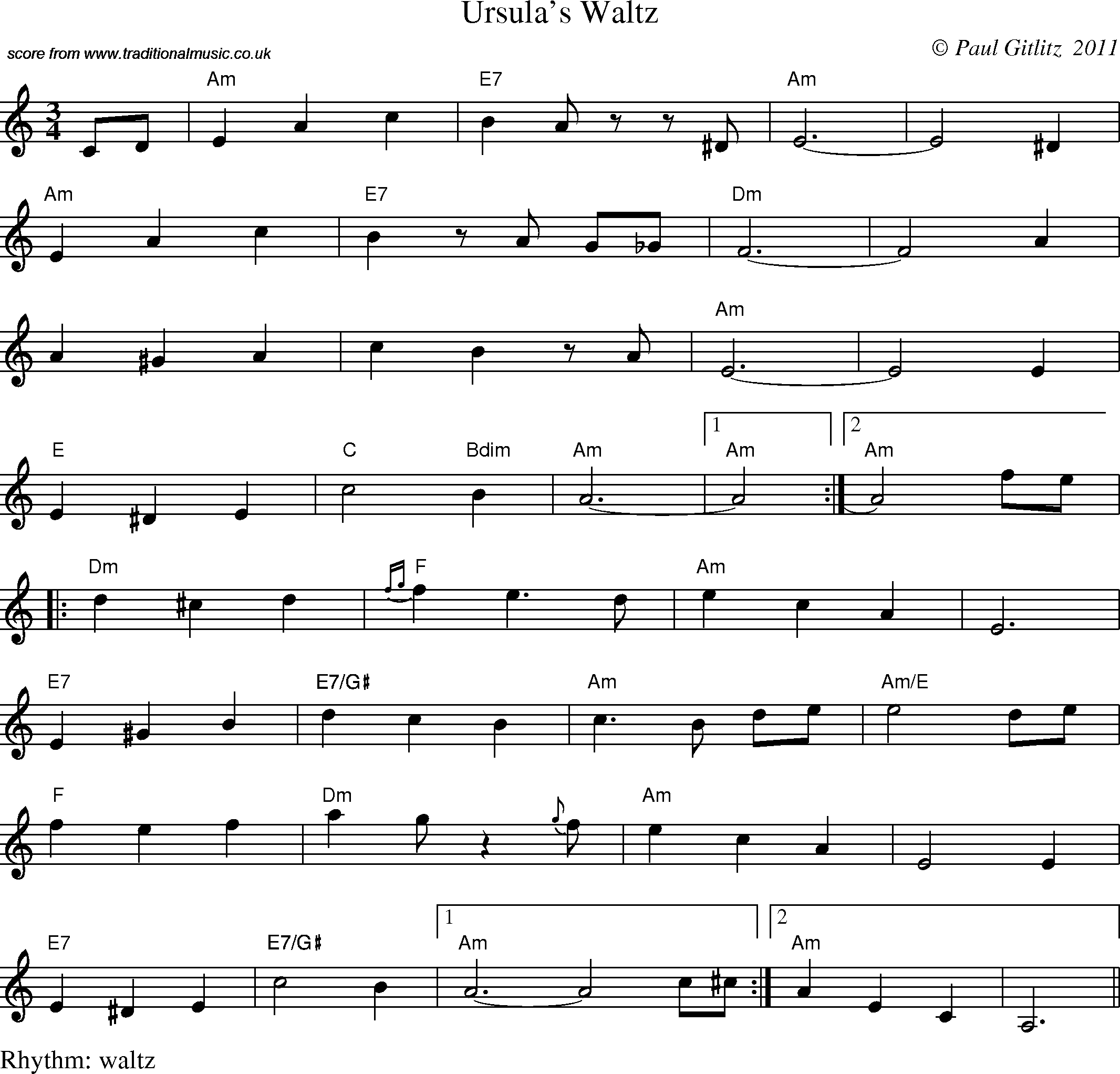Sheet Music Score for Waltz - Ursula's Waltz
