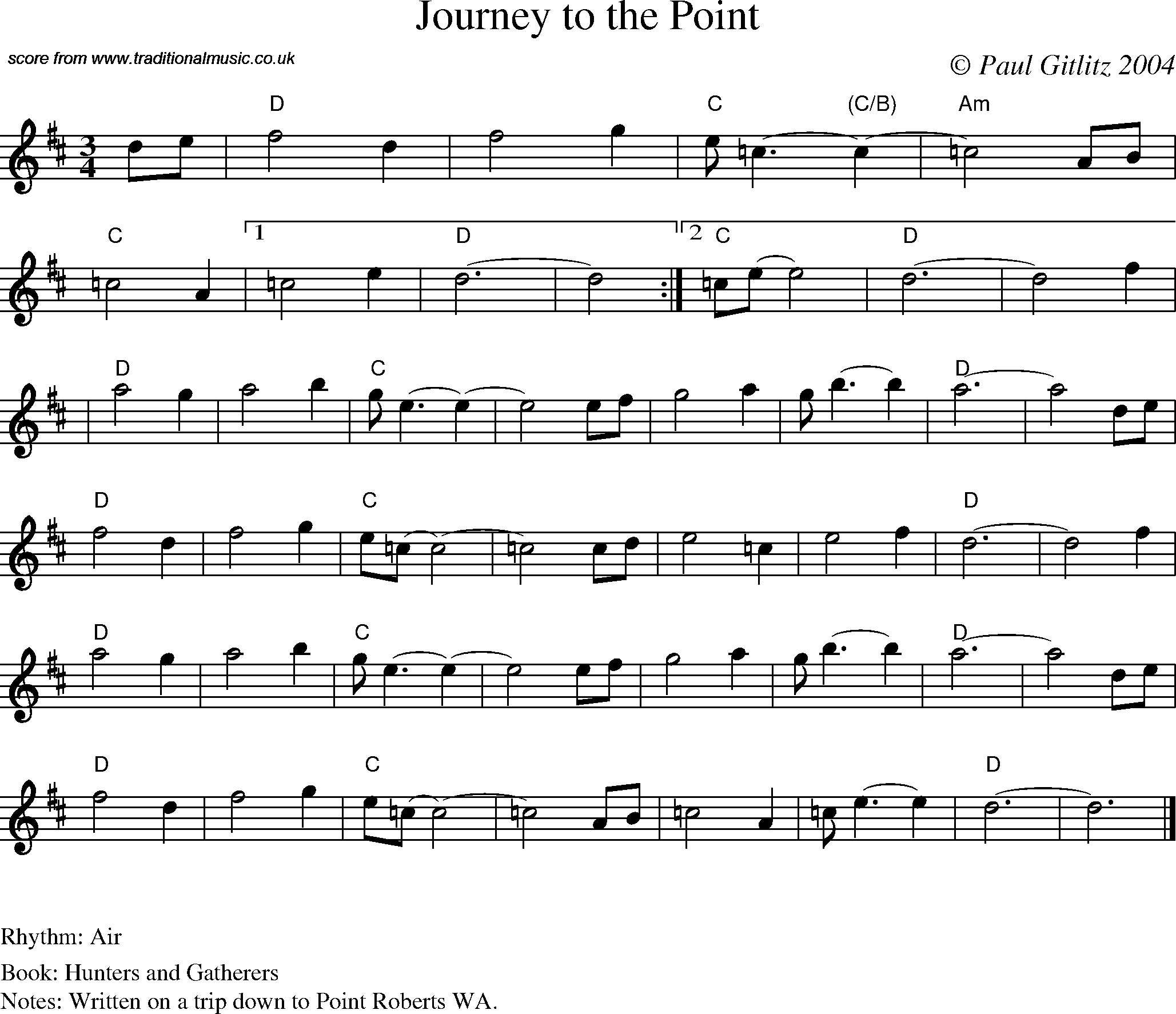 Sheet Music Score for Air - Journey to the Point
